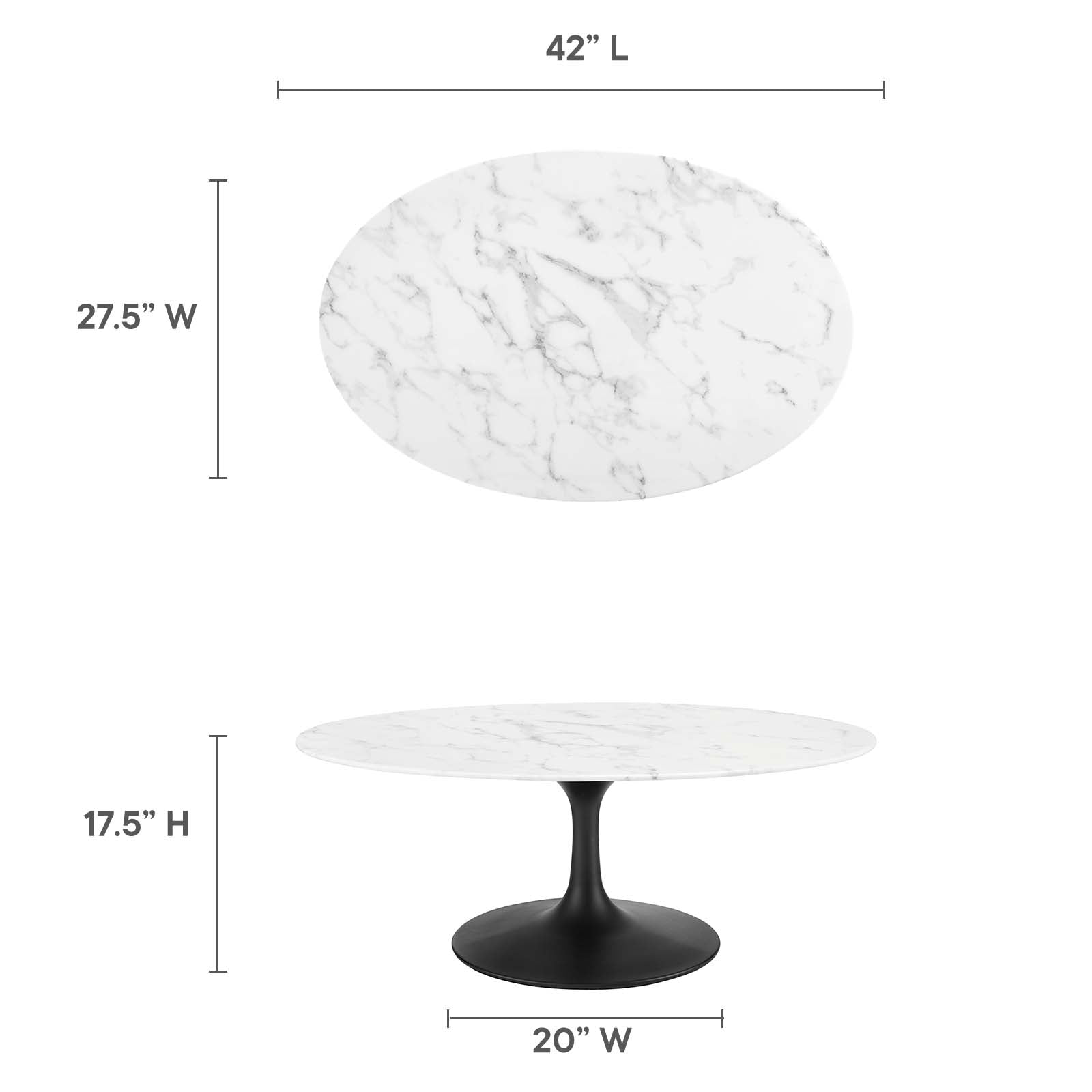 Modway Coffee Tables - Lippa 42" Oval Marble Coffee Table Black & White
