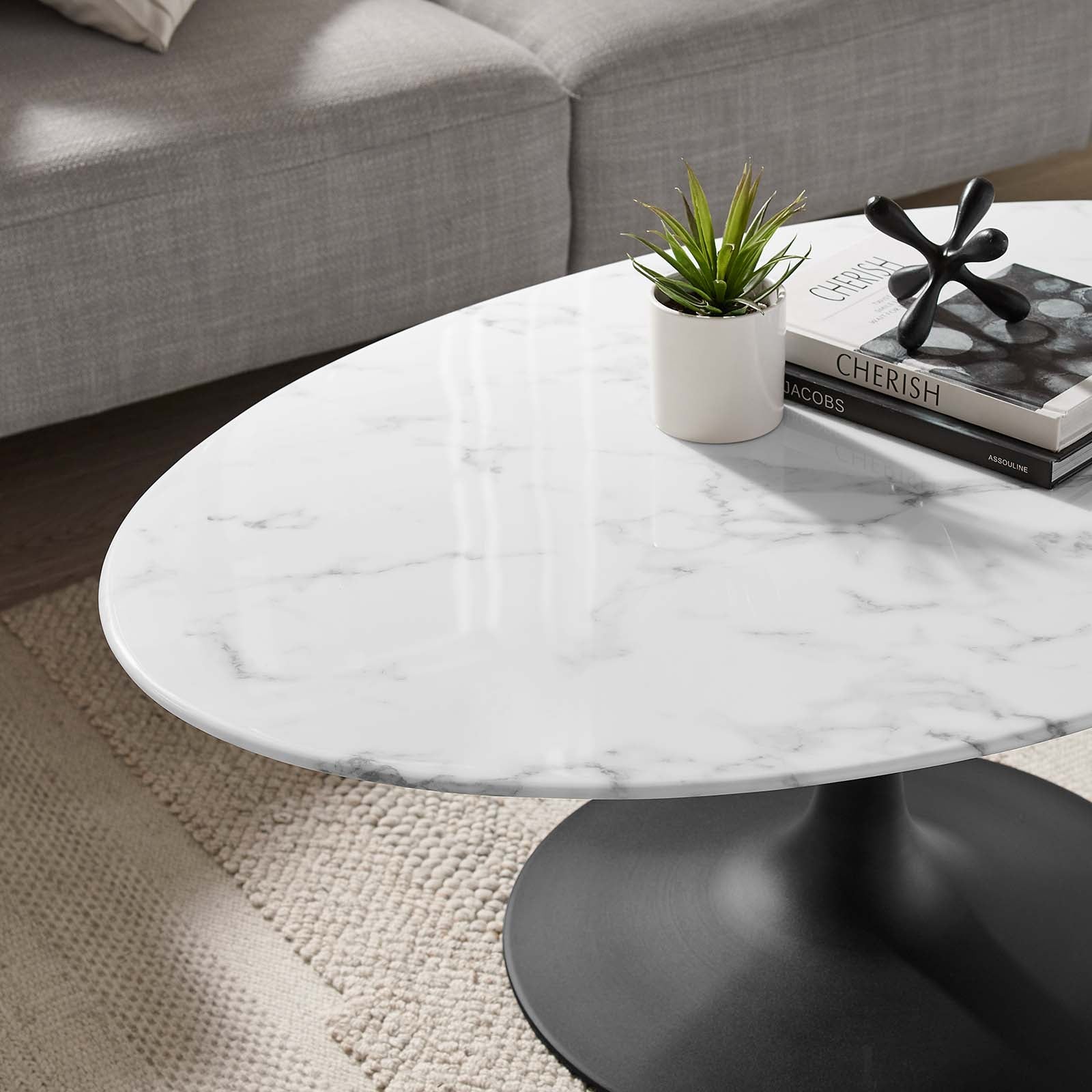 Modway Coffee Tables - Lippa 42" Oval Marble Coffee Table Black & White