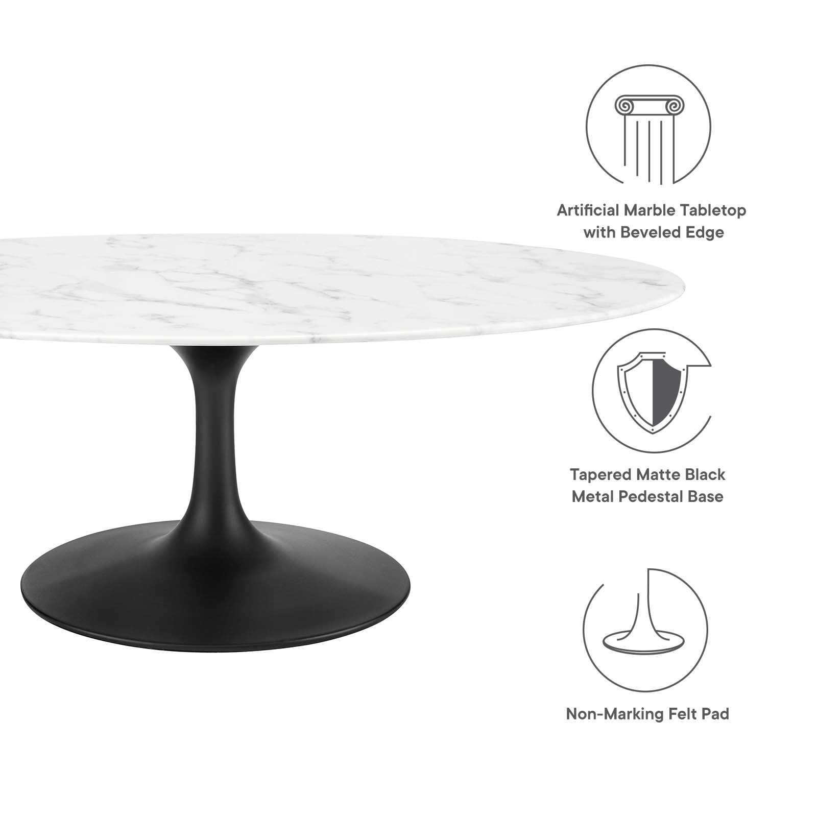 Modway Coffee Tables - Lippa 48" Oval-Shaped Artificial Marble Coffee Table Black White