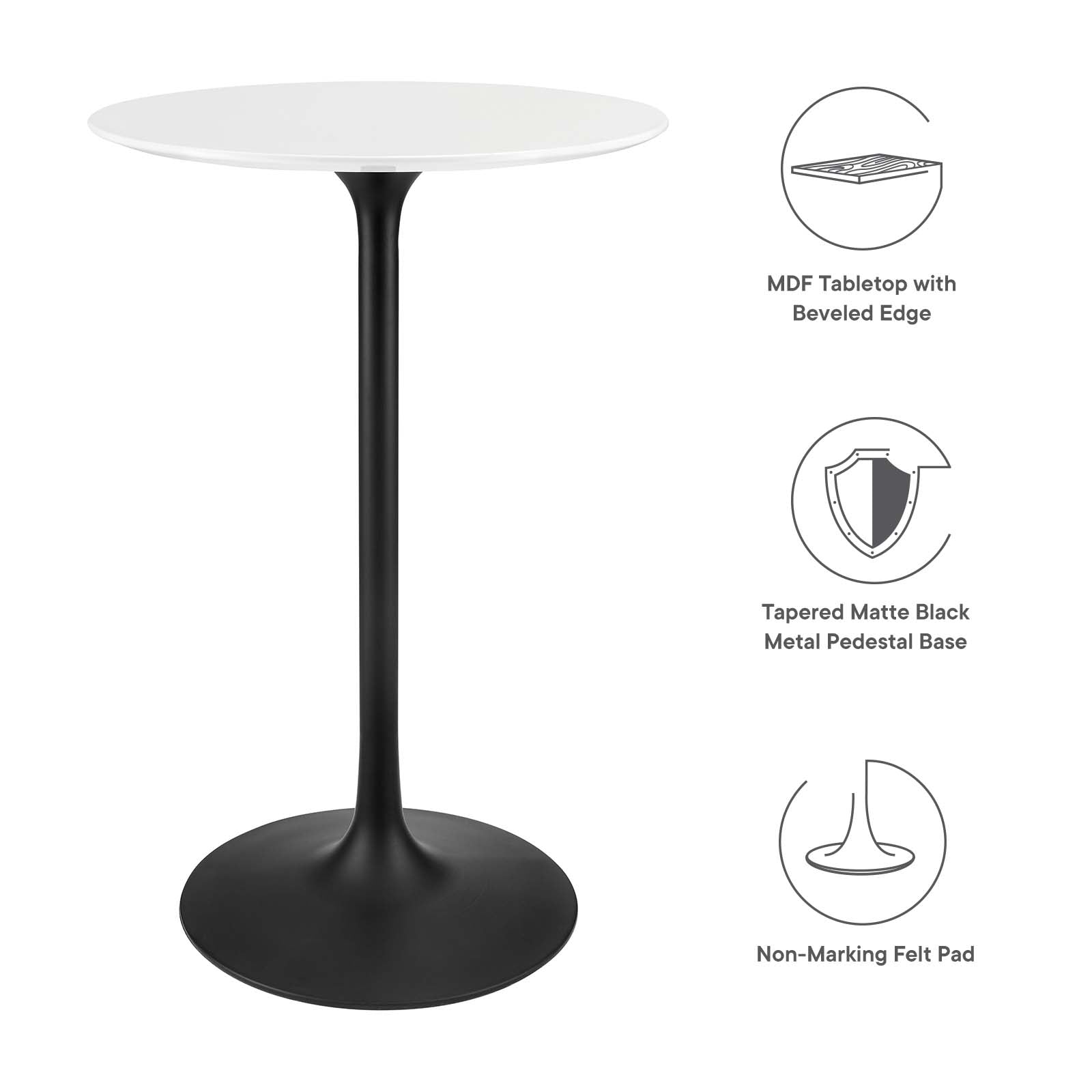 Modway Bar Tables - Lippa 28" Round Wood Bar Table Black White