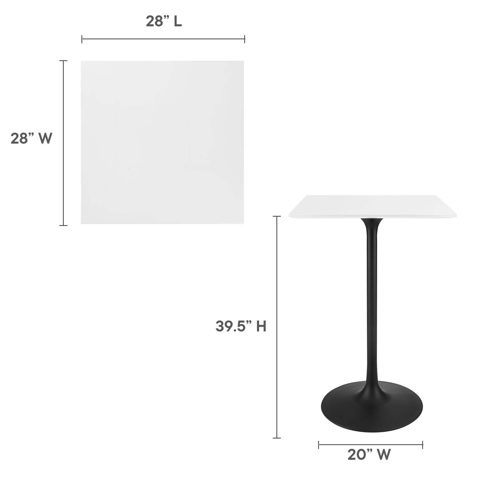 Modway Bar Tables - Lippa 28" Square Wood Top Bar Table Black White