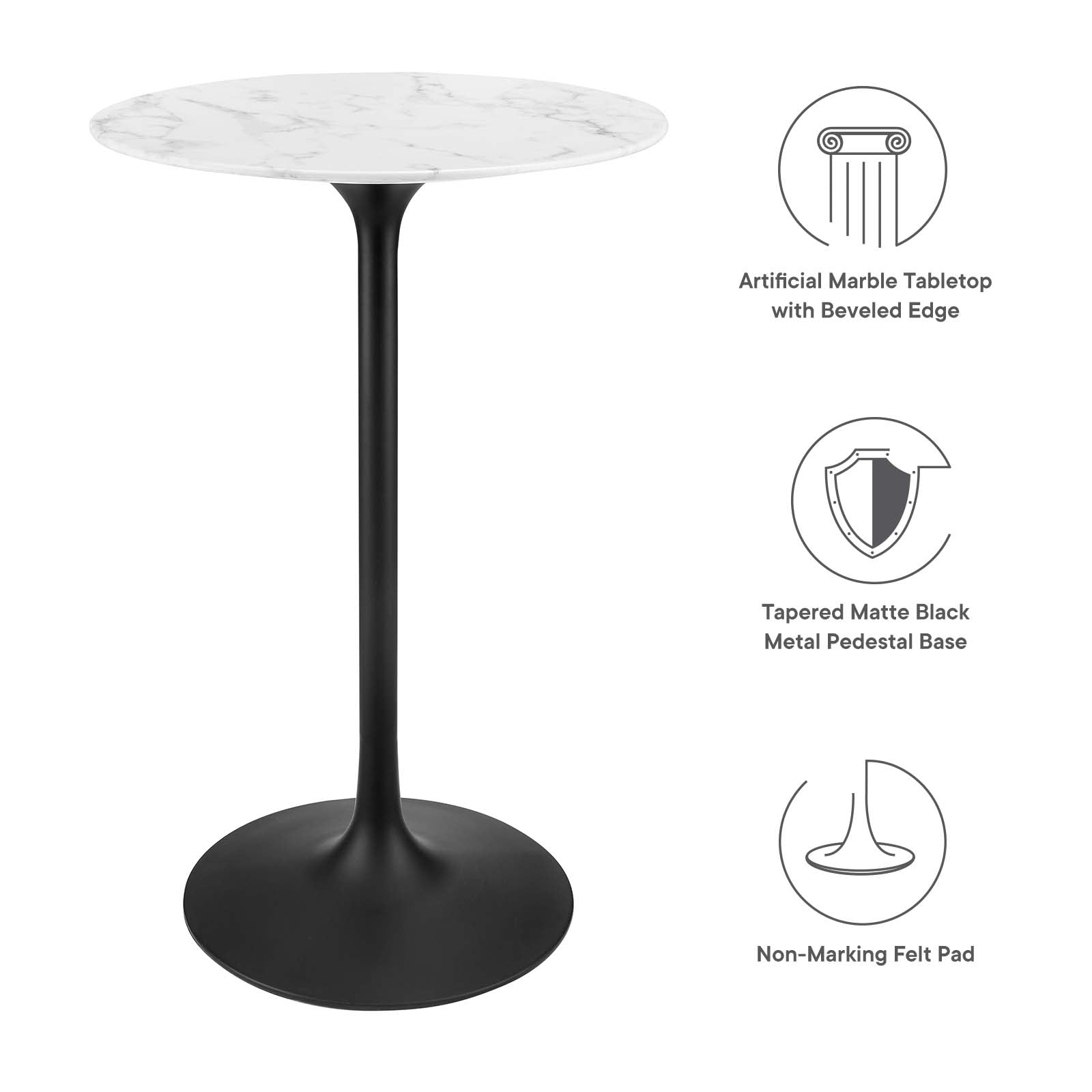 Modway Bar Tables - Lippa 28" Round Artificial Marble Bar Table Black White