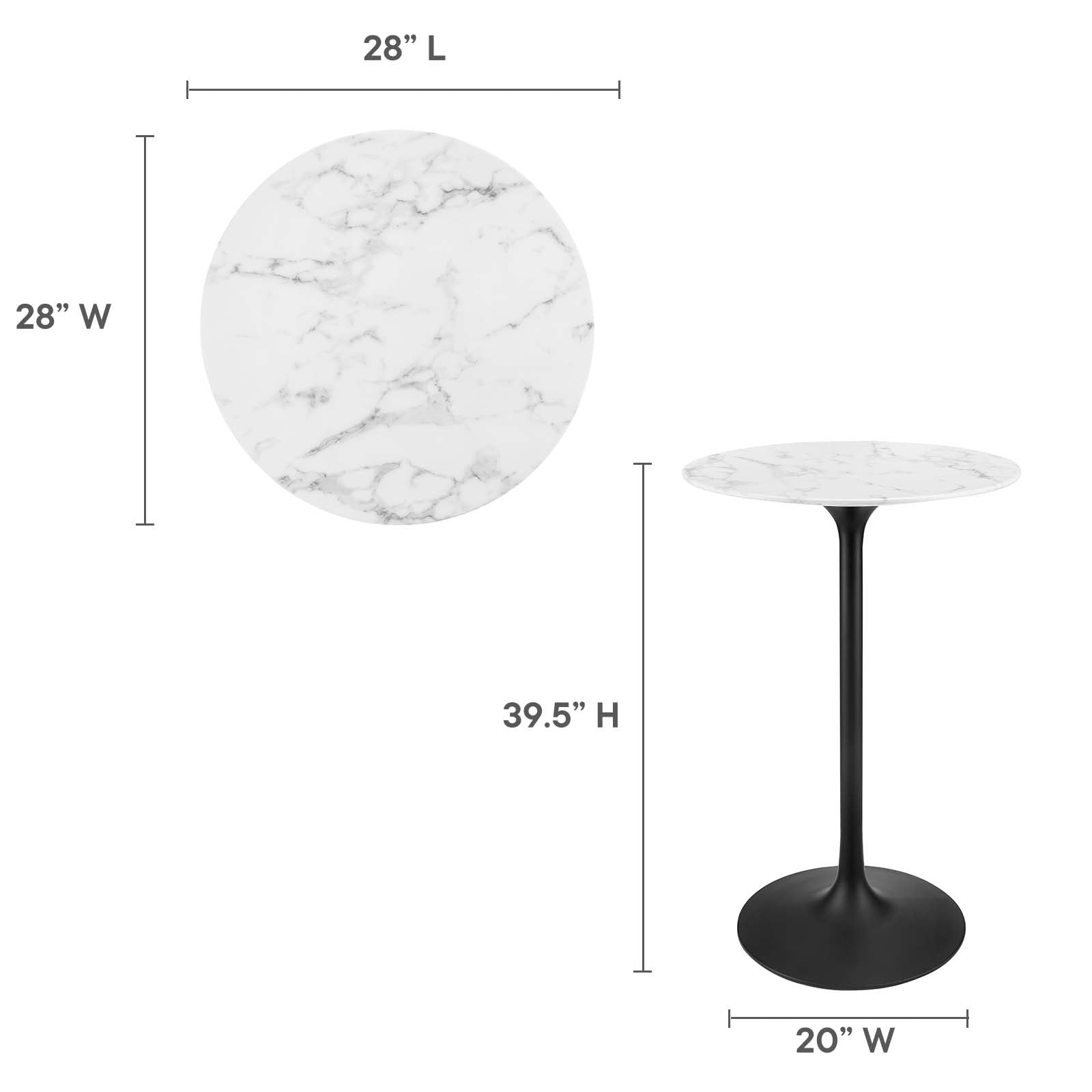 Modway Bar Tables - Lippa 28" Round Artificial Marble Bar Table Black White