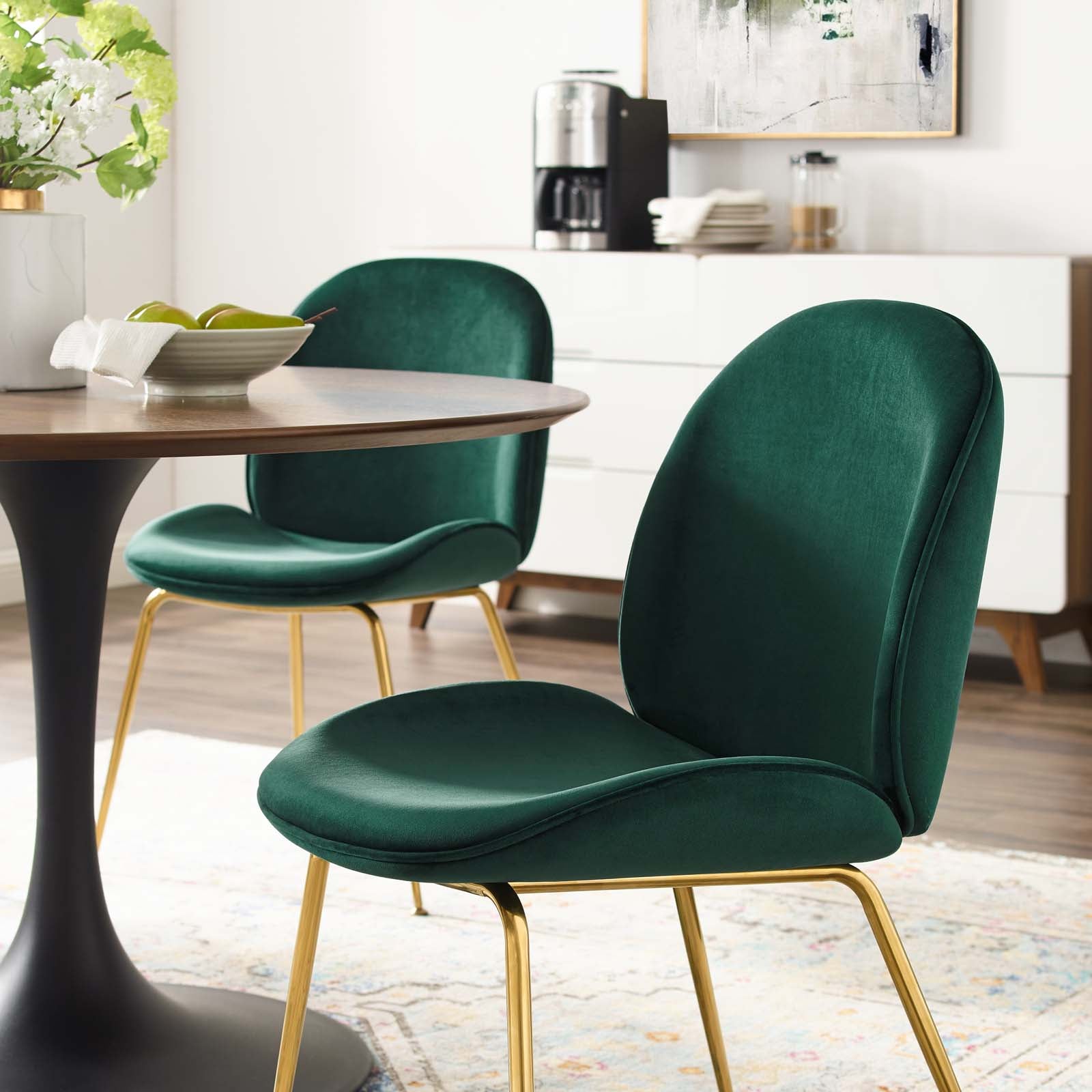 Modway Dining Chairs - Scoop Gold Stainless Steel Leg Performance Velvet Dining Chair Green