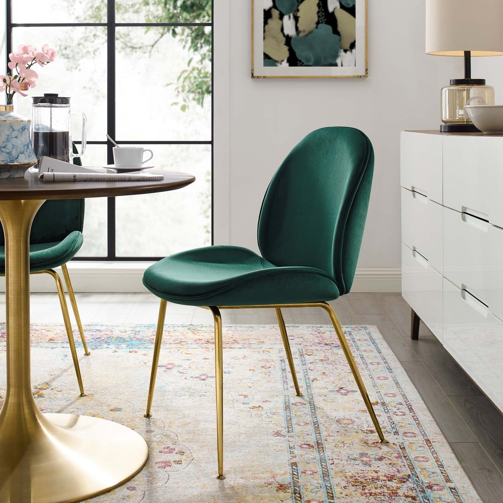 Modway Dining Chairs - Scoop Gold Stainless Steel Leg Performance Velvet Dining Chair Green