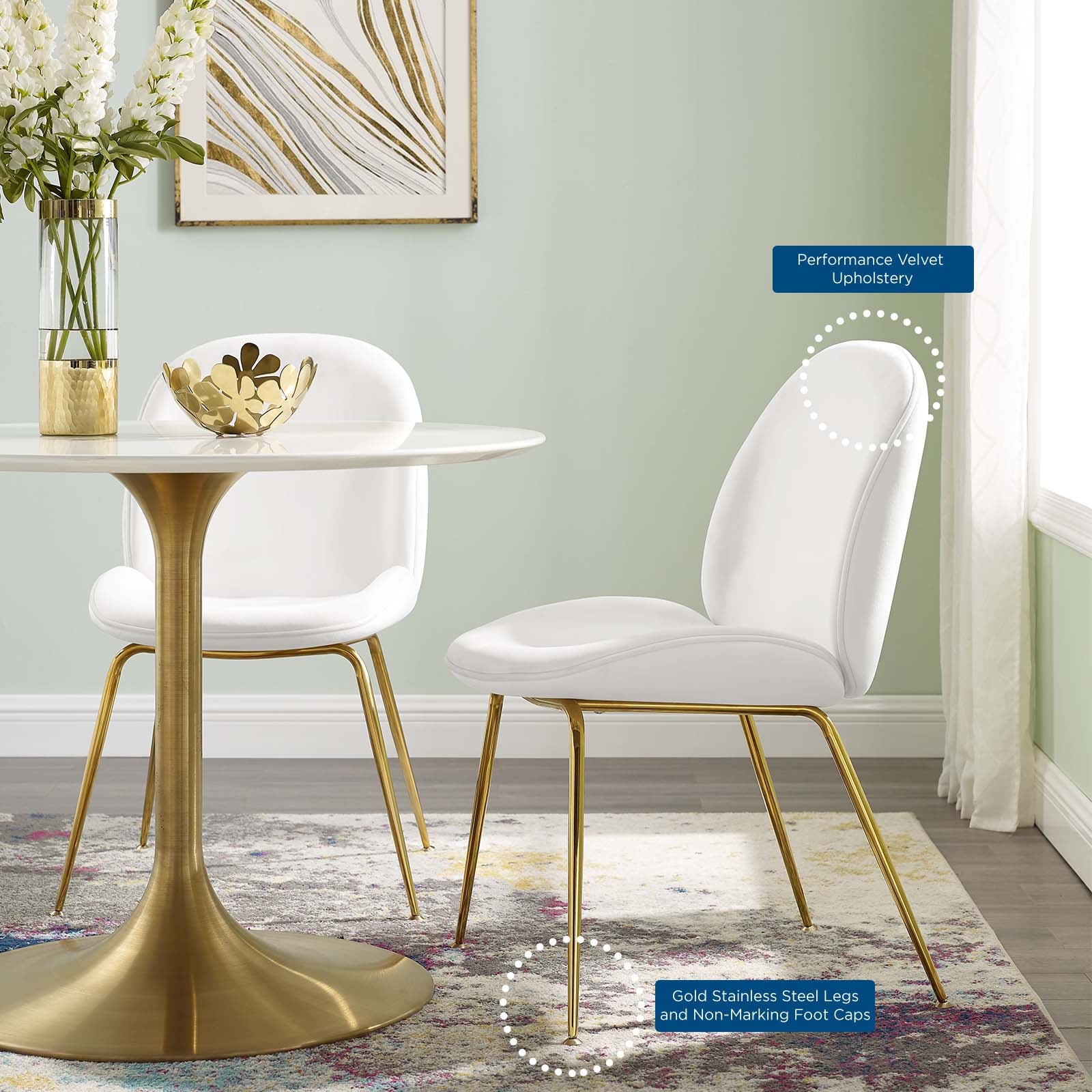 Modway Dining Chairs - Scoop Performance Velvet Dining Chair White