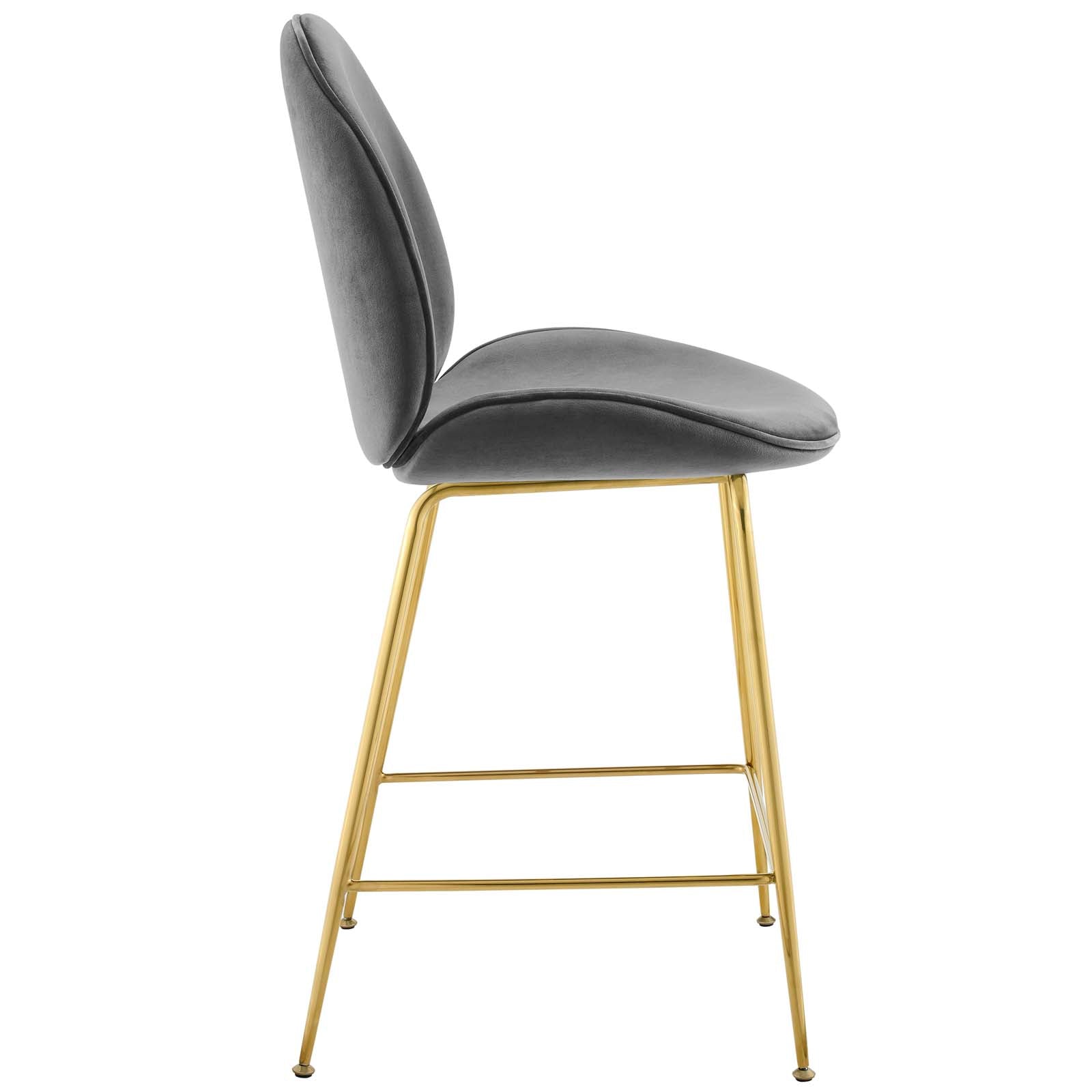 Modway Barstools - Scoop Performance Velvet Counter Stool Gray And Gold