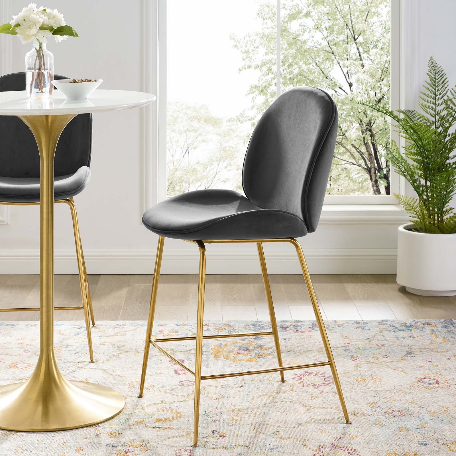 Modway Barstools - Scoop Performance Velvet Counter Stool Gray And Gold