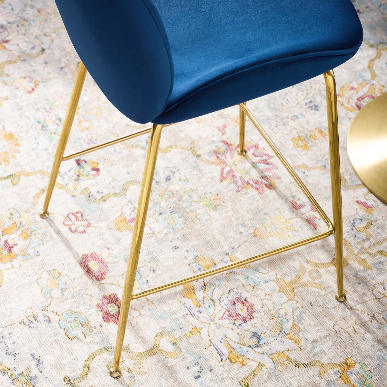 Modway Barstools - Scoop Performance Velvet Counter Stool Navy And Gold