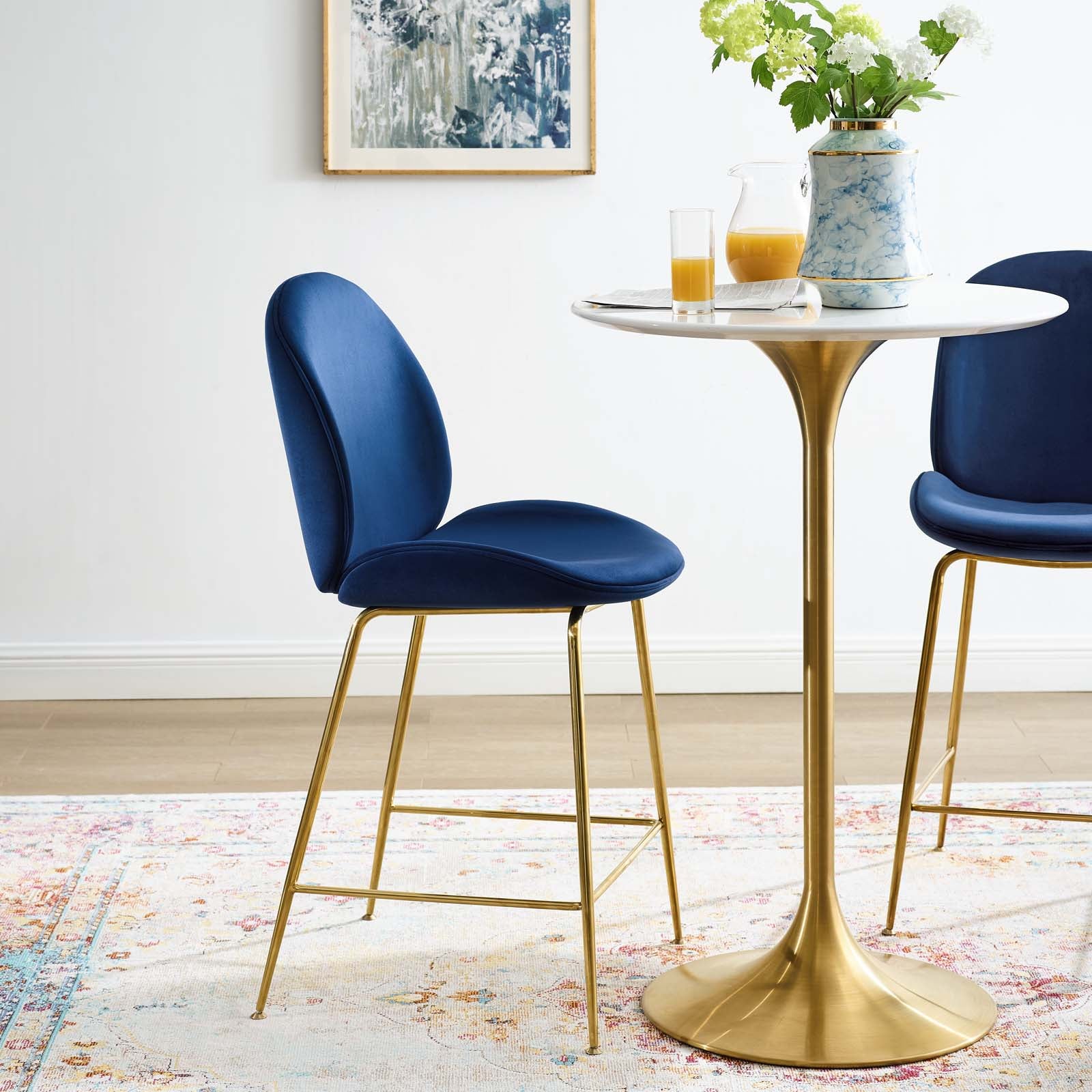 Modway Barstools - Scoop Performance Velvet Counter Stool Navy And Gold