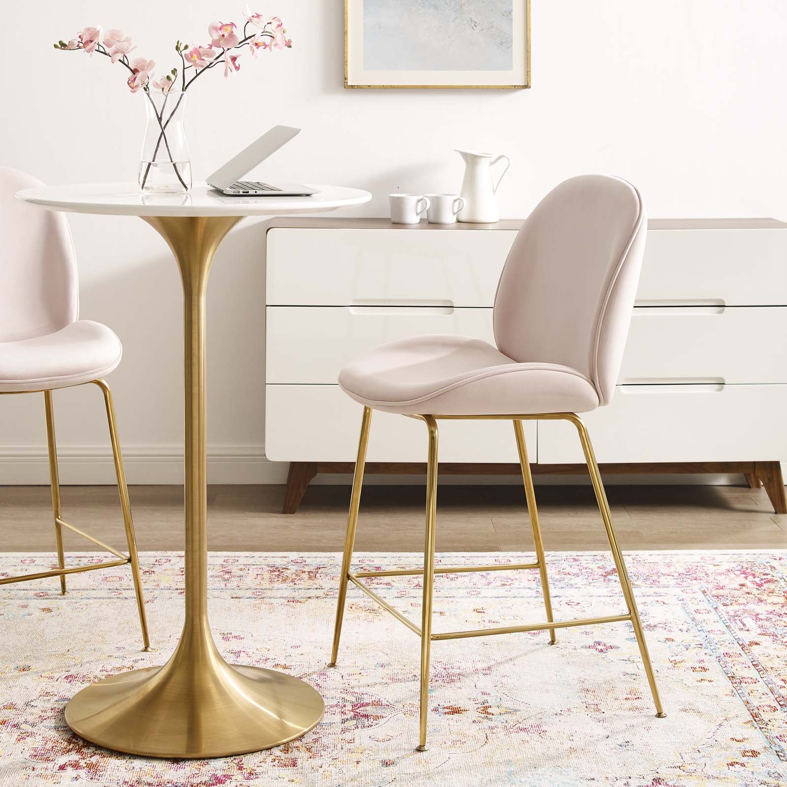 Modway Barstools - Scoop Performance Velvet Counter Stool Pink