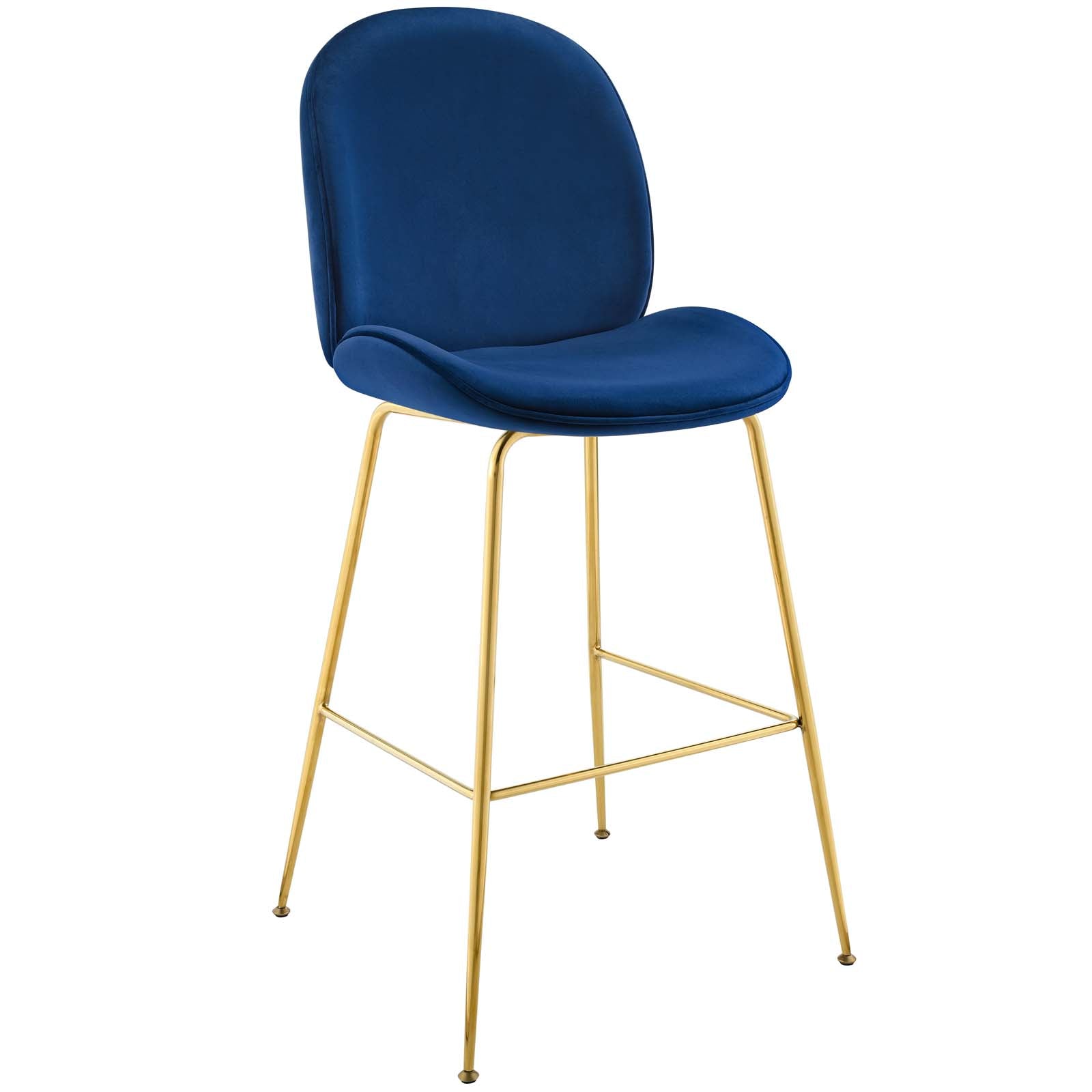 Scoop Gold Stainless Steel Leg Performance Velvet Bar Stool Navy