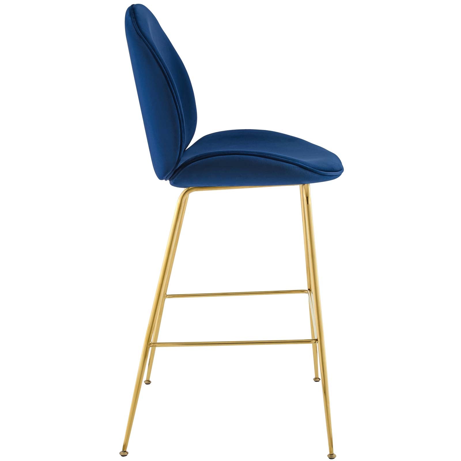 Scoop Gold Stainless Steel Leg Performance Velvet Bar Stool Navy