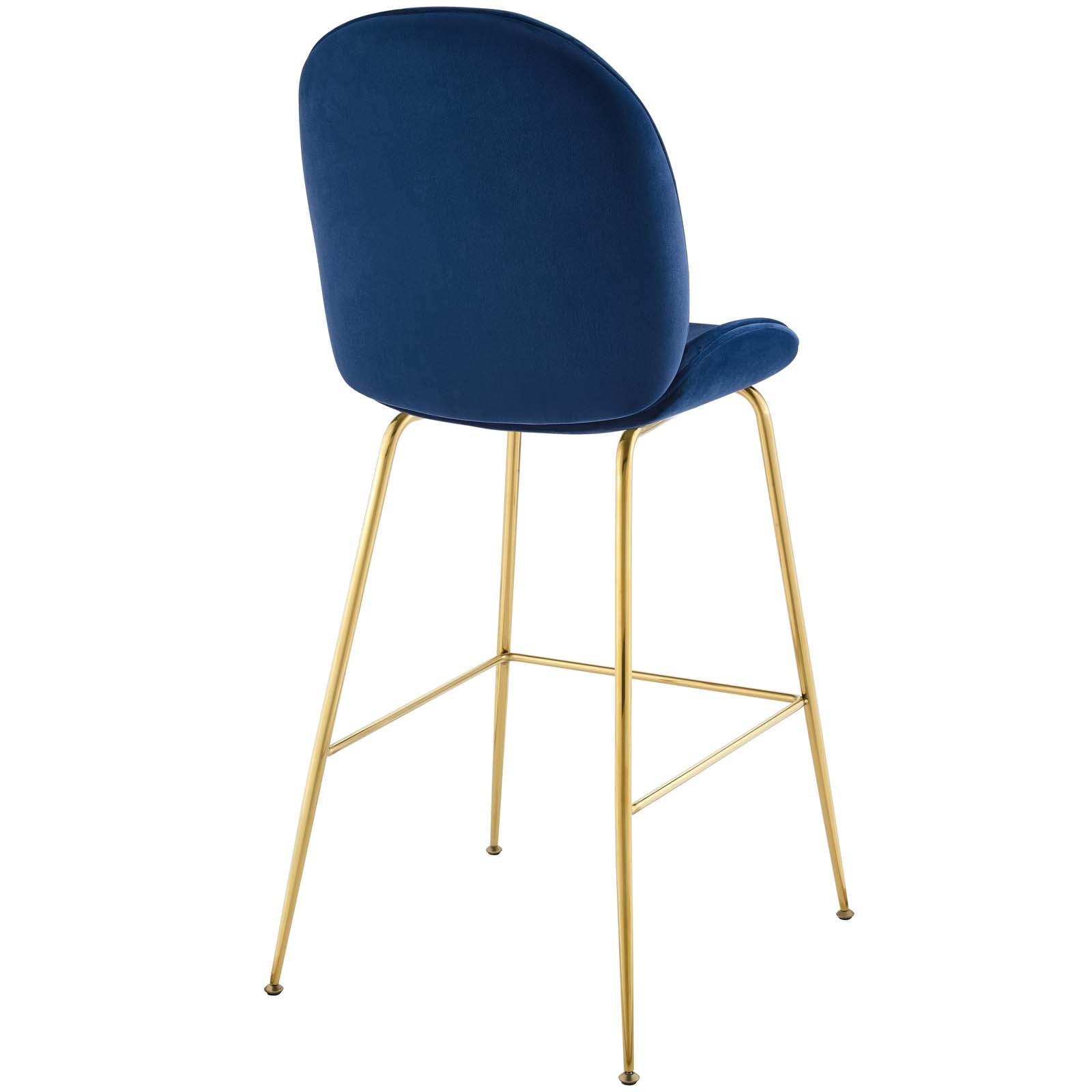 Scoop Gold Stainless Steel Leg Performance Velvet Bar Stool Navy