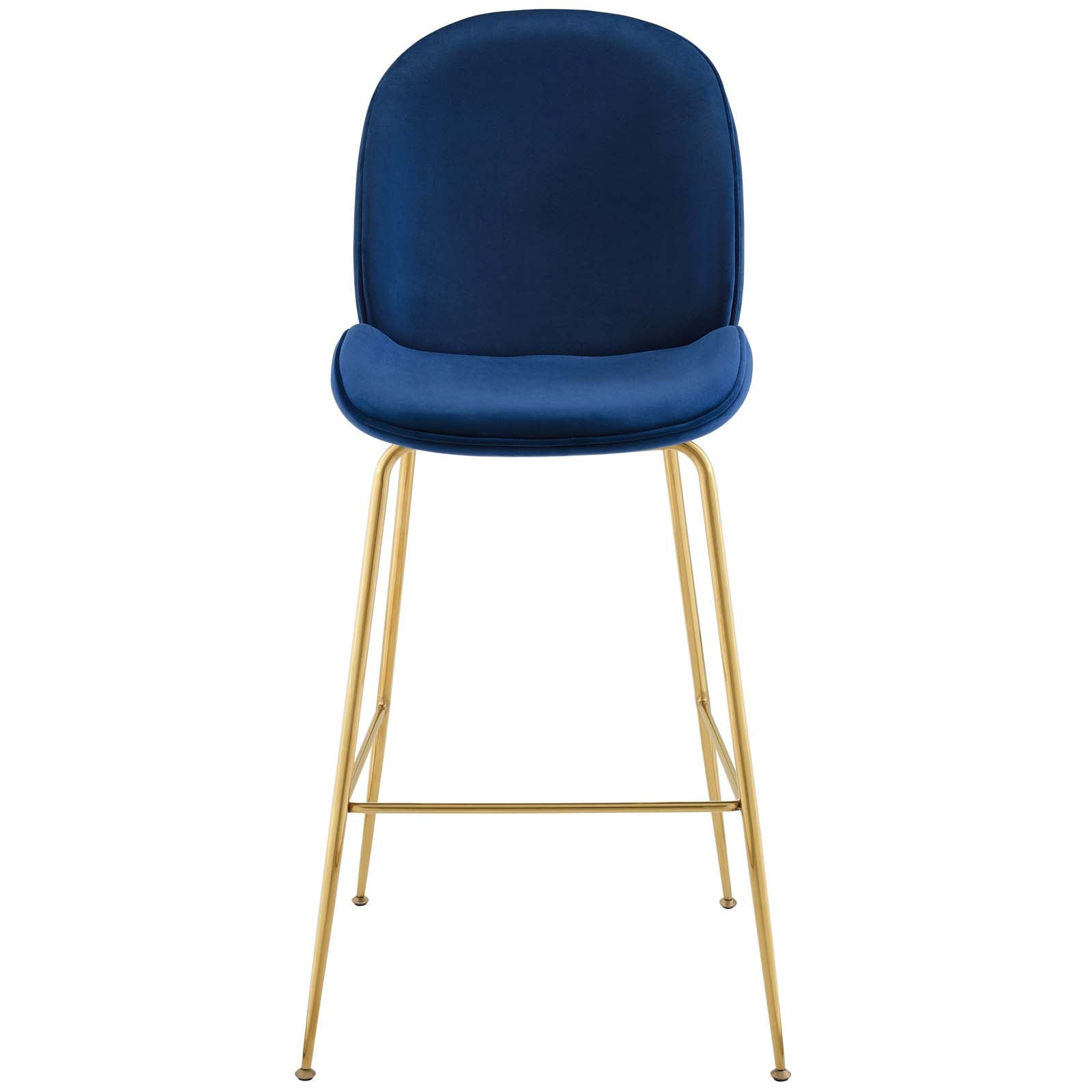 Scoop Gold Stainless Steel Leg Performance Velvet Bar Stool Navy