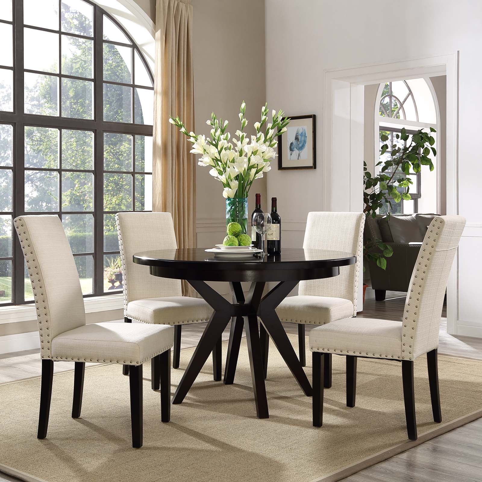 Modway Dining Chairs - Parcel Dining Side Chair Fabric Set of 4 Beige