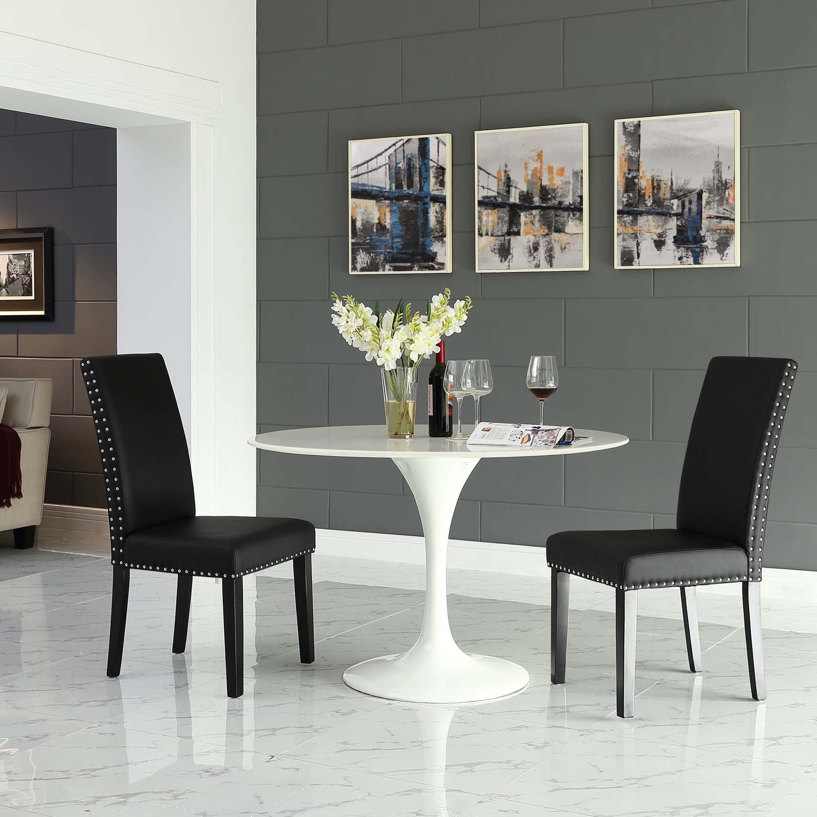 Modway Dining Chairs - Parcel Dining Side Chair Vinyl Set of 2 Black