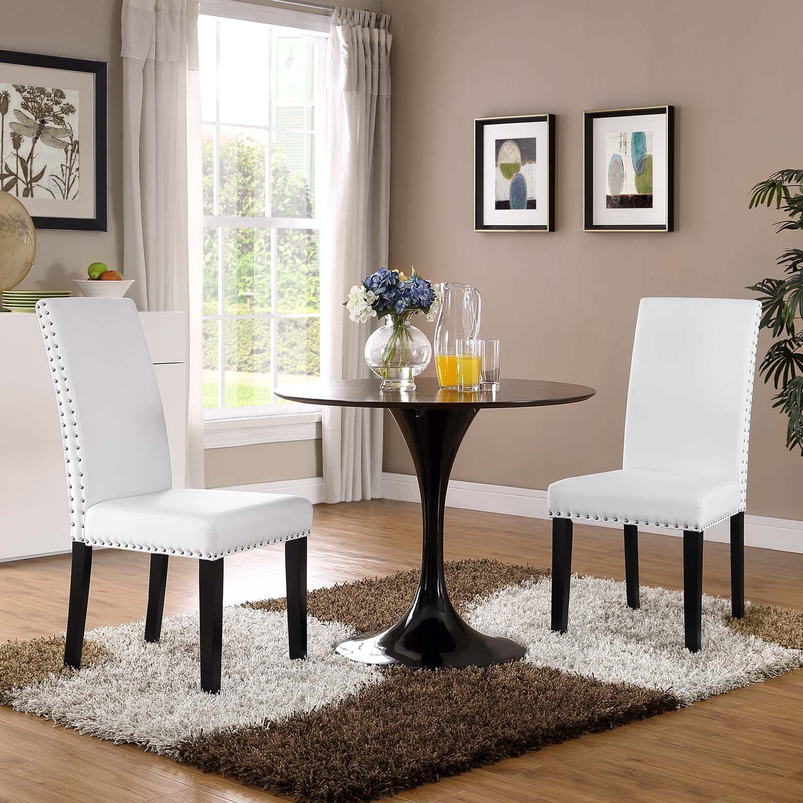 Modway Dining Chairs - Parcel Dining Side Chair Vinyl Set of 2 White