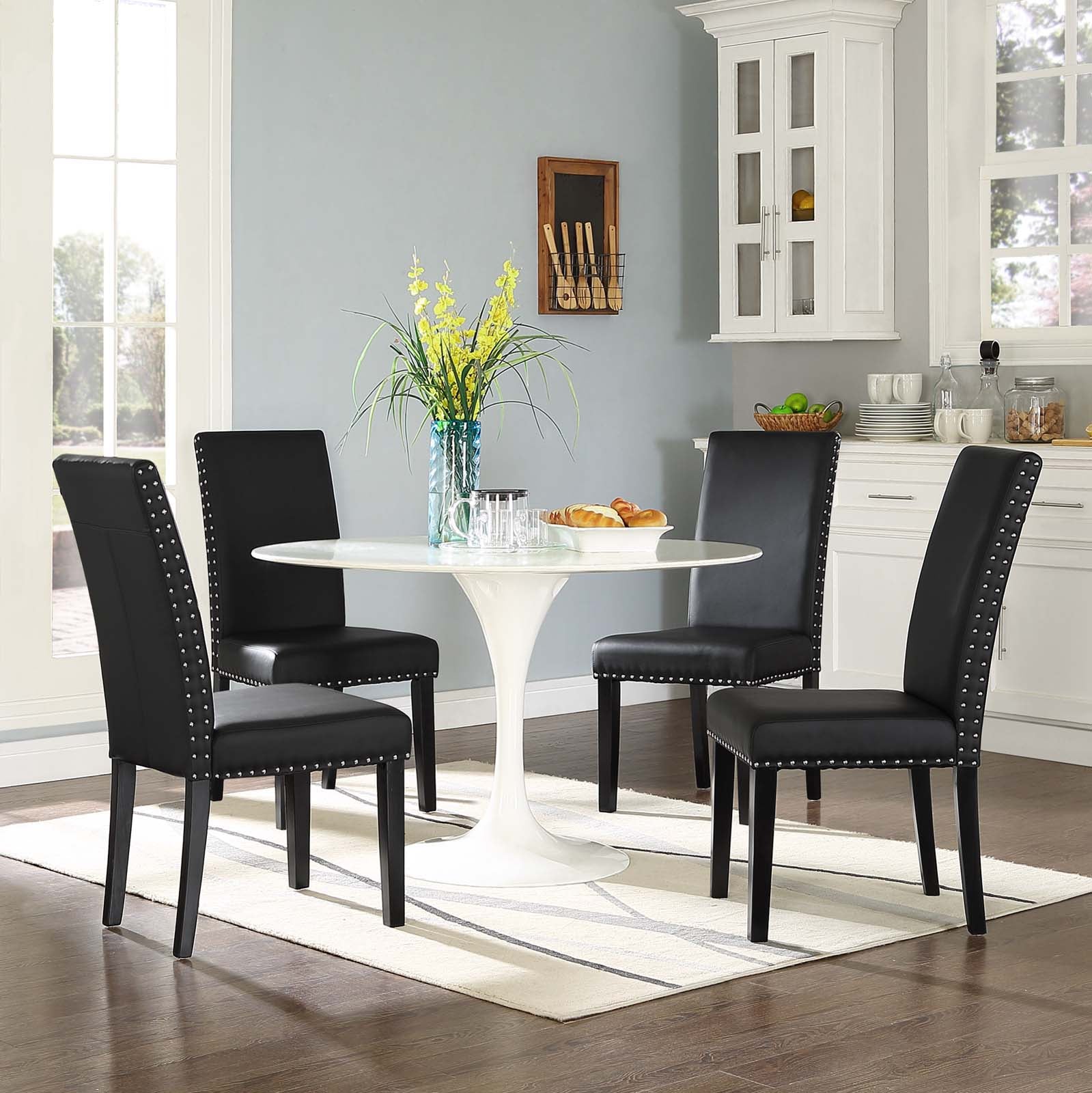 Modway Dining Chairs - Parcel Dining Side Chair Vinyl Set of 4 Black