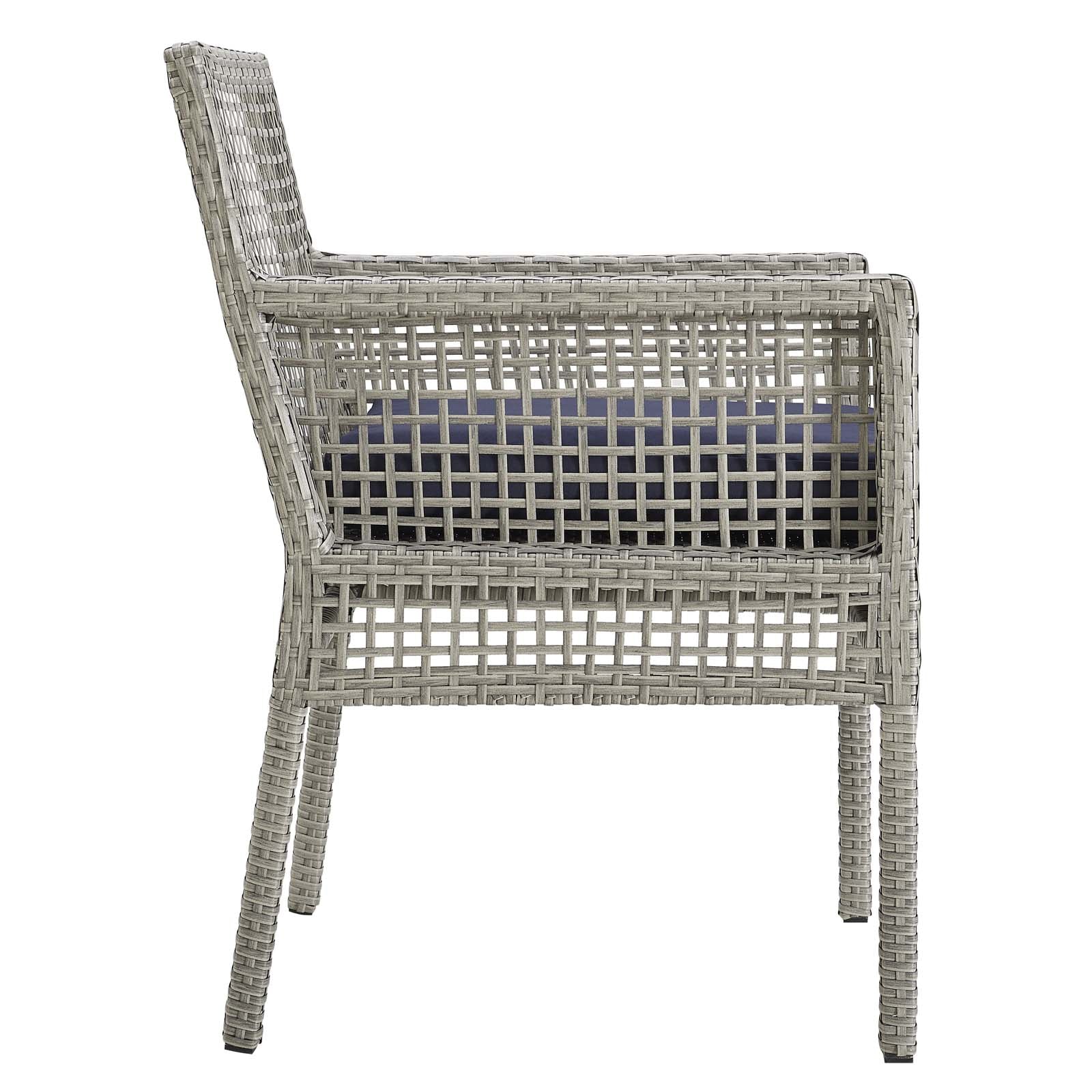 Modway Outdoor Dining Chairs - Aura Dining Armchair Outdoor Patio Wicker Rattan Set of 2 Gray Navy