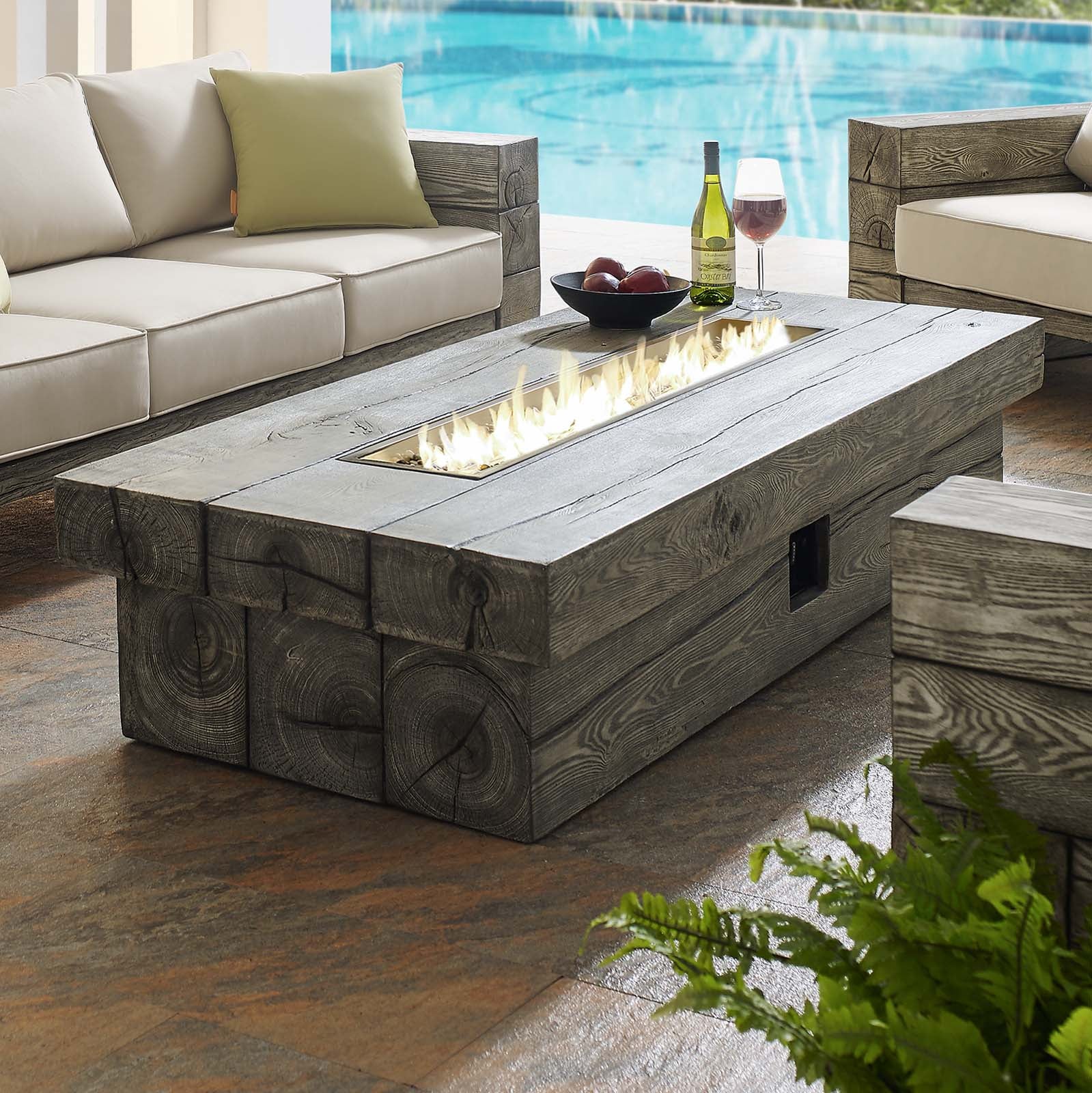 Manteo Rectangular Fire Pit Coffee Table Light Gray