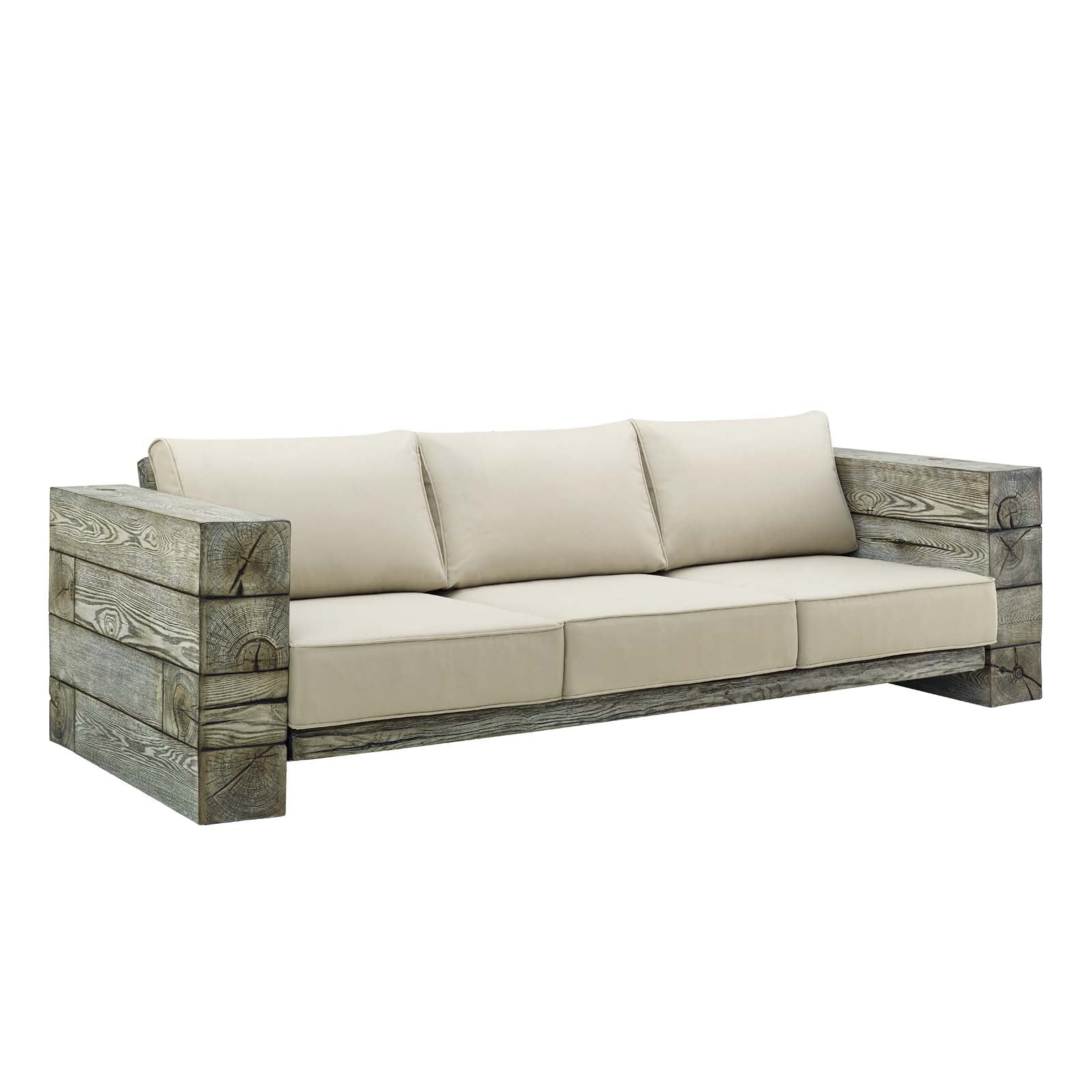 Modway Outdoor Sofas - Manteo Rustic Coastal Outdoor Patio Sunbrella Sofa Light Gray Beige