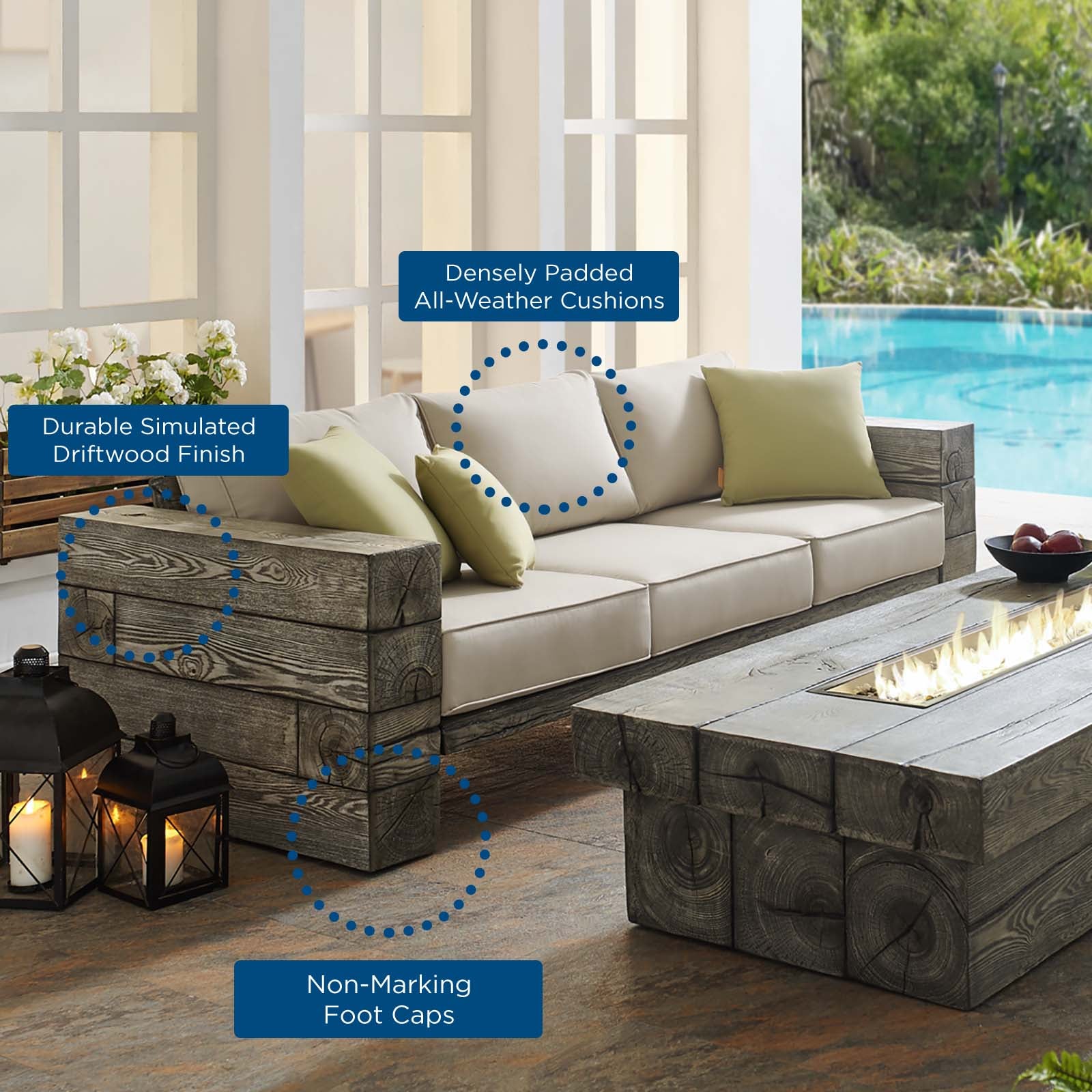 Modway Outdoor Sofas - Manteo Rustic Coastal Outdoor Patio Sunbrella Sofa Light Gray Beige