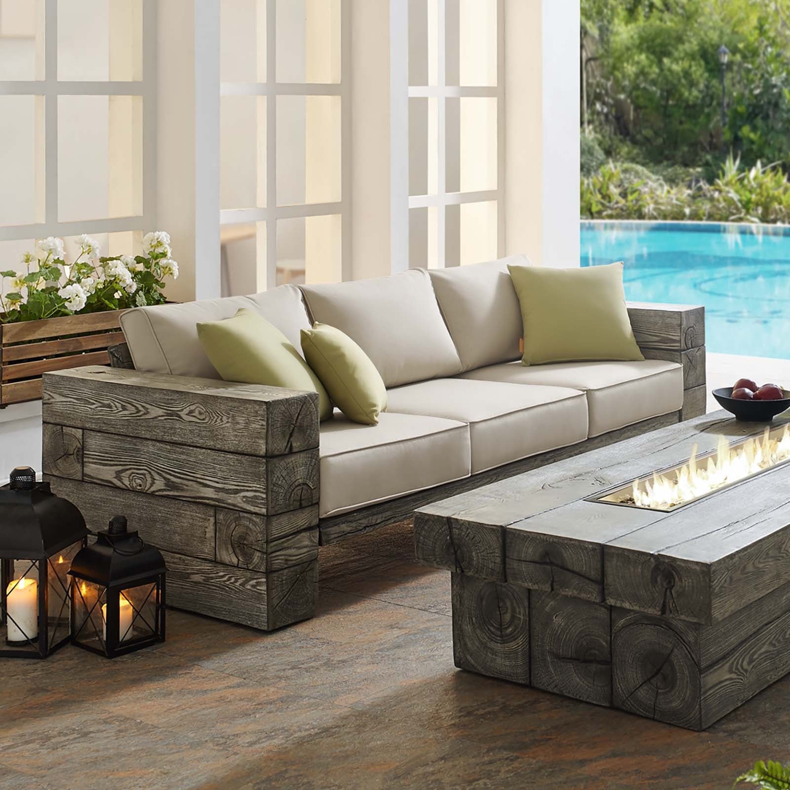 Modway Outdoor Sofas - Manteo Rustic Coastal Outdoor Patio Sunbrella Sofa Light Gray Beige