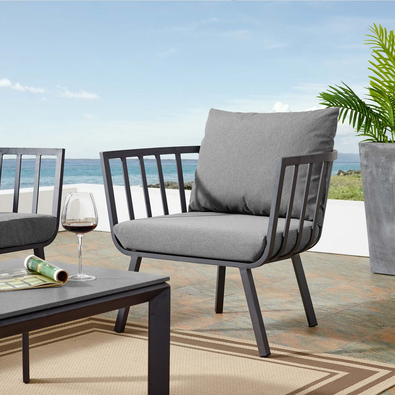 Modway Outdoor Chairs - Riverside Outdoor Patio Aluminum Armchair Gray Charcoal