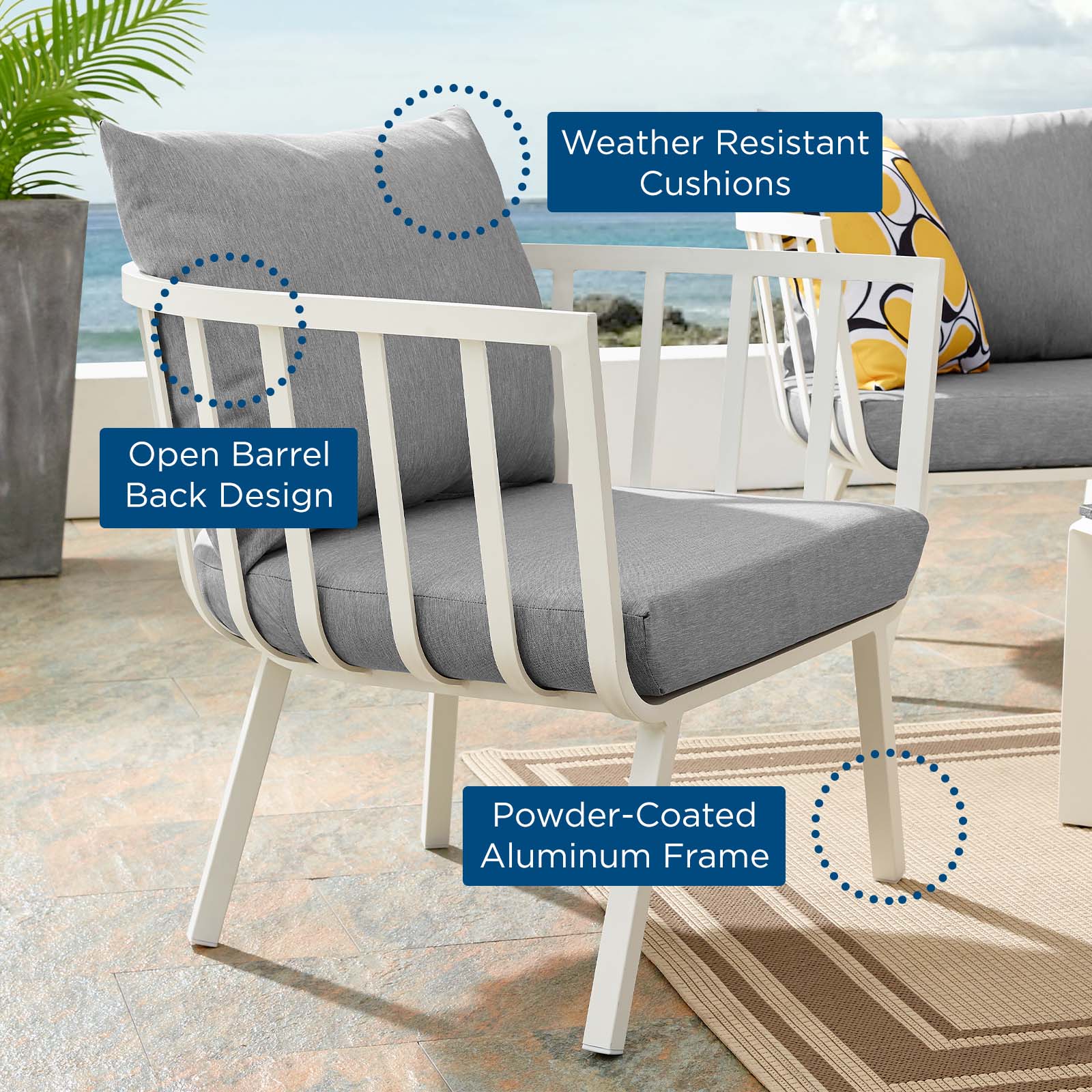 Modway Outdoor Chairs - Riverside Outdoor Armchair White & Gray