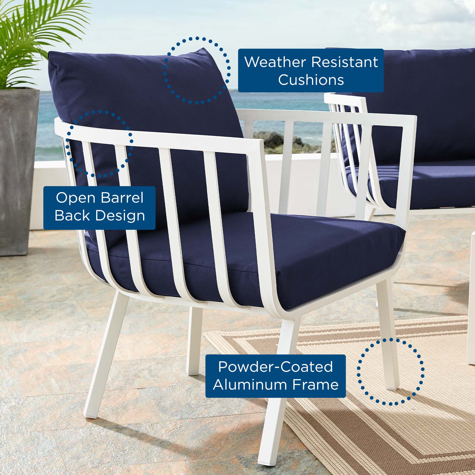 Modway Outdoor Chairs - Riverside Outdoor Armchair White & Navy