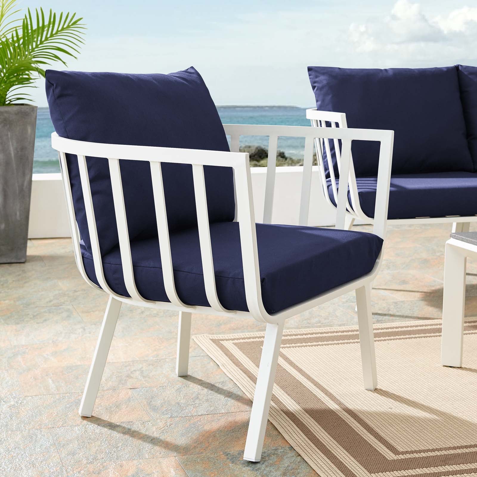 Modway Outdoor Chairs - Riverside Outdoor Armchair White & Navy