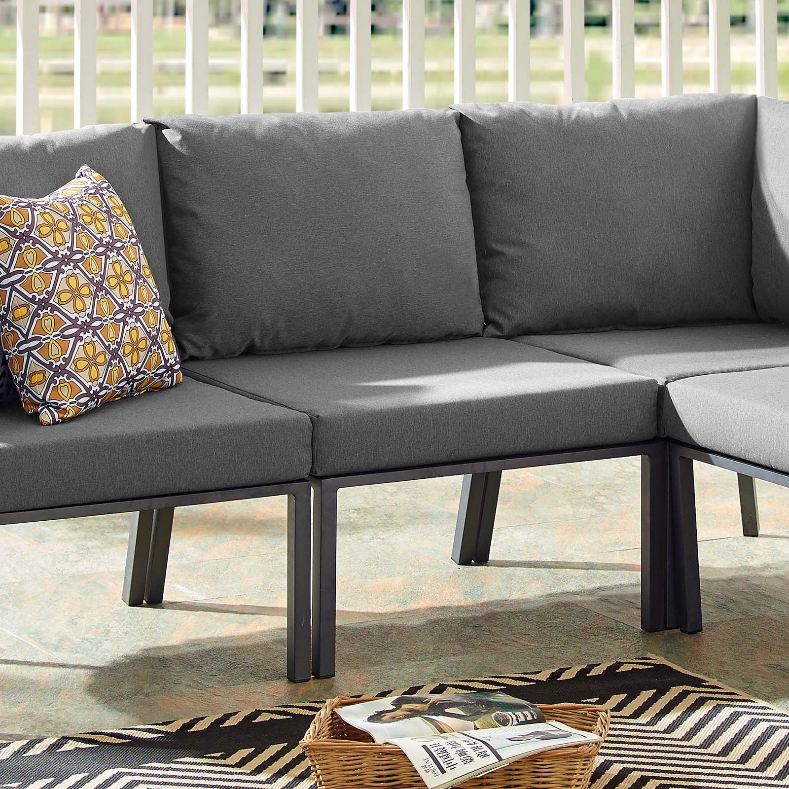Modway Outdoor Chairs - Riverside Outdoor Patio Aluminum Armless Chair Gray Charcoal