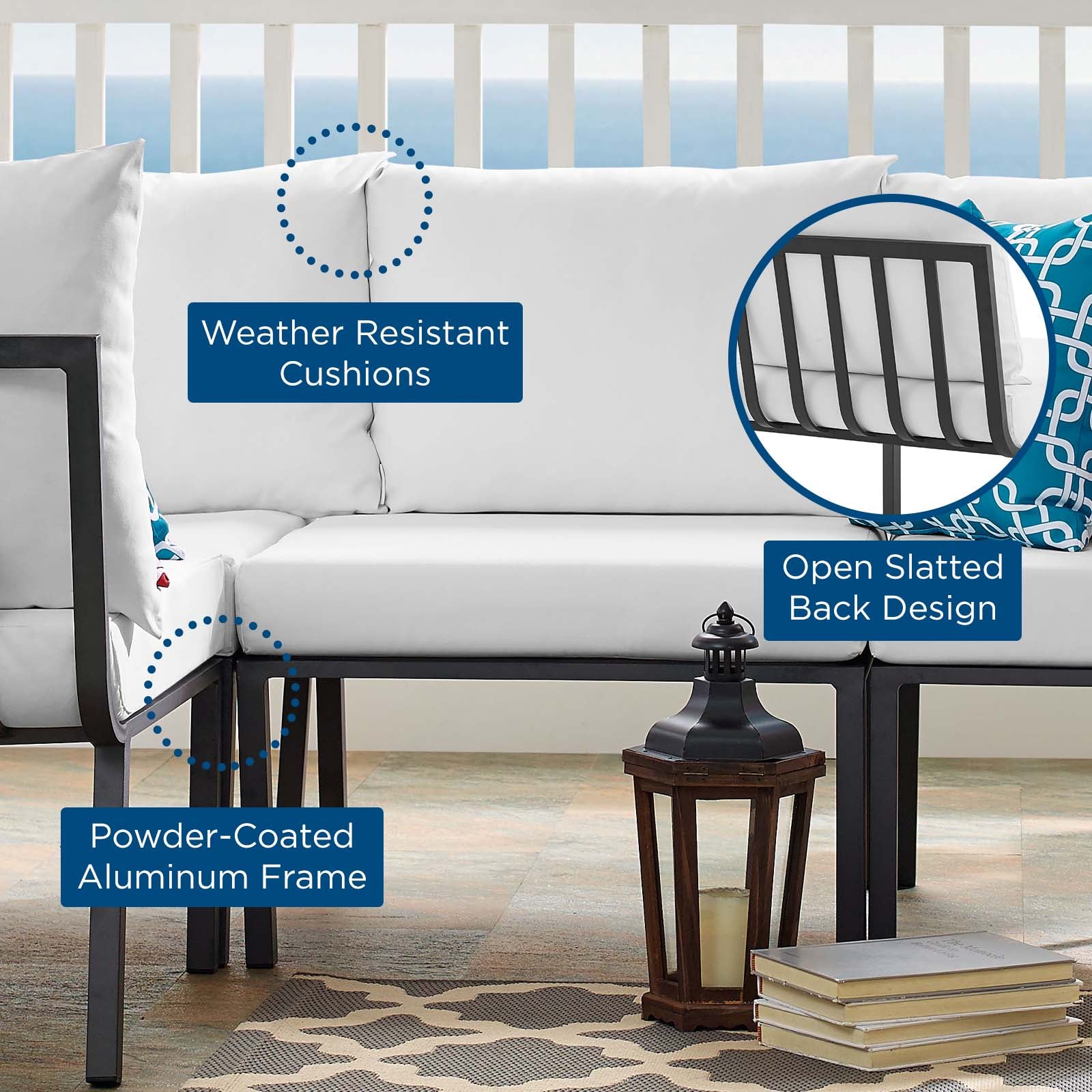 Riverside Outdoor Patio Aluminum Armless Chair Gray White