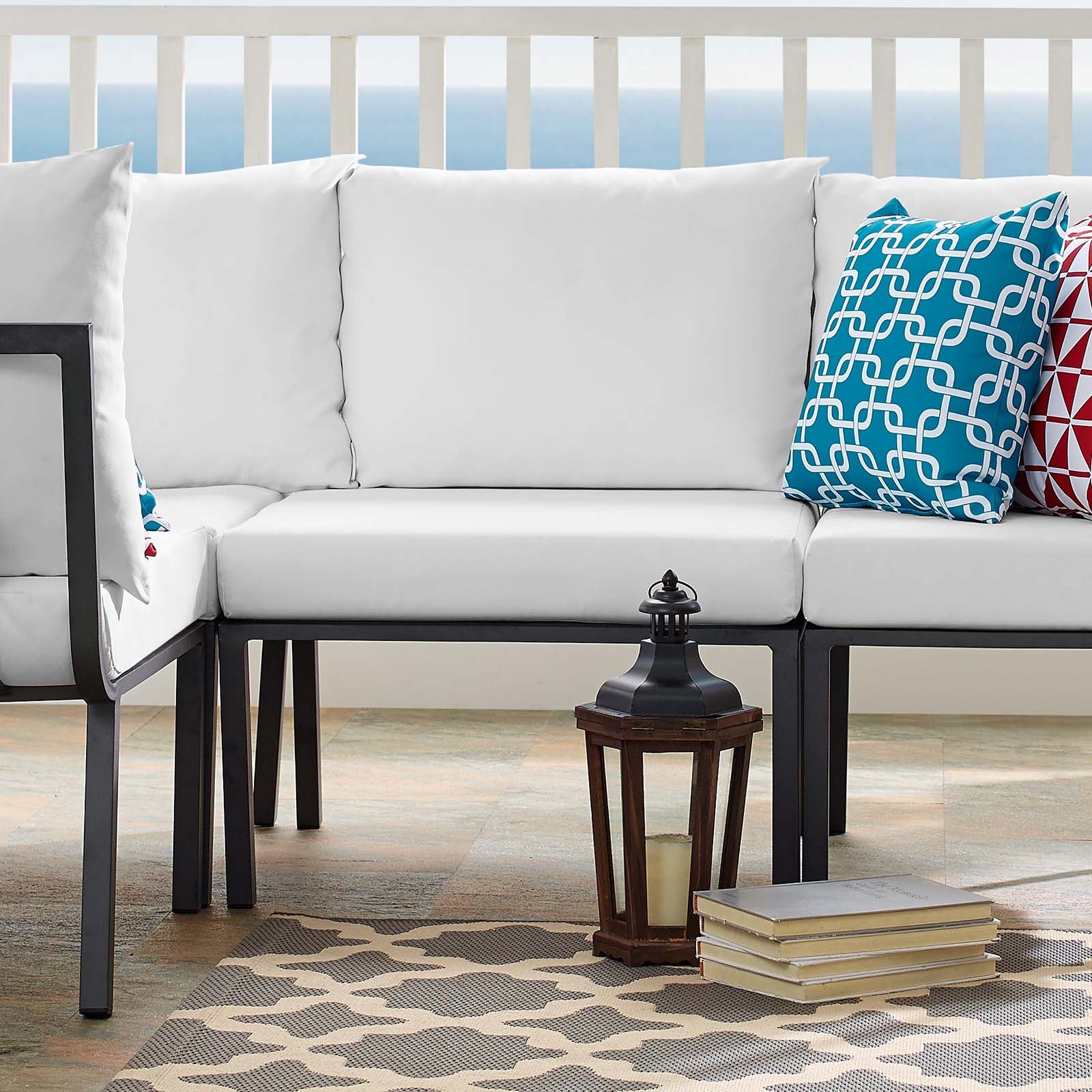 Riverside Outdoor Patio Aluminum Armless Chair Gray White