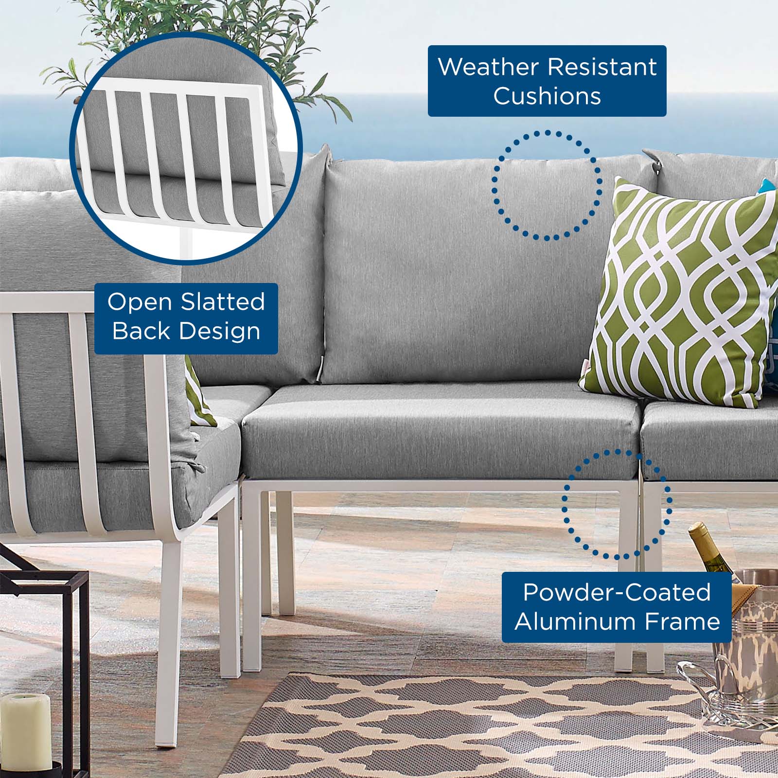 Modway Outdoor Chairs - Riverside Outdoor Patio Aluminum Armless Chair White Gray