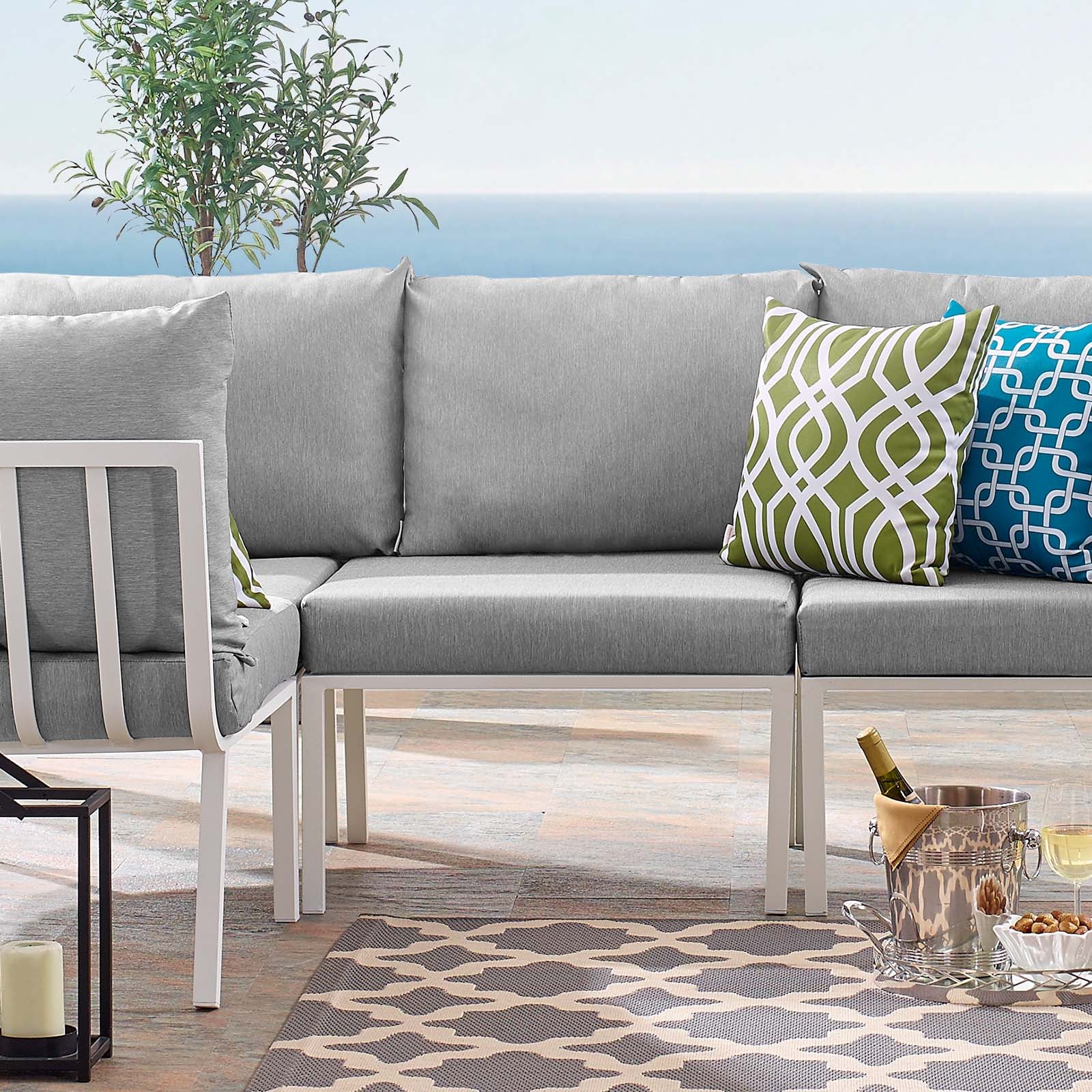 Modway Outdoor Chairs - Riverside Outdoor Patio Aluminum Armless Chair White Gray