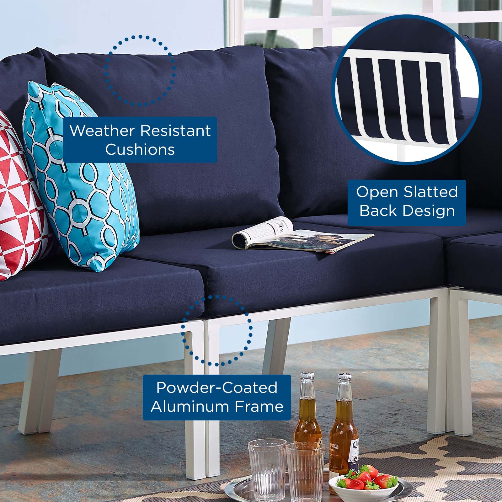Modway Outdoor Chairs - Riverside Outdoor Patio Aluminum Armless Chair White Navy