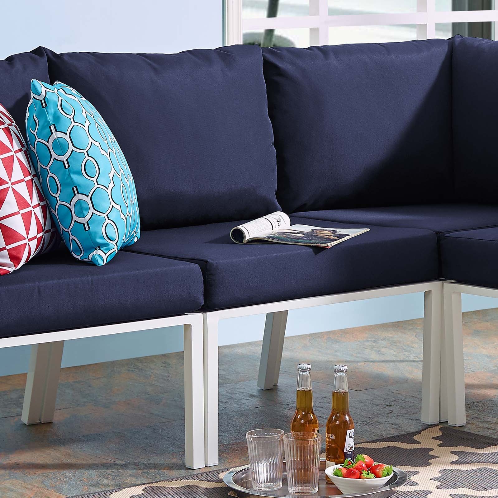 Modway Outdoor Chairs - Riverside Outdoor Patio Aluminum Armless Chair White Navy
