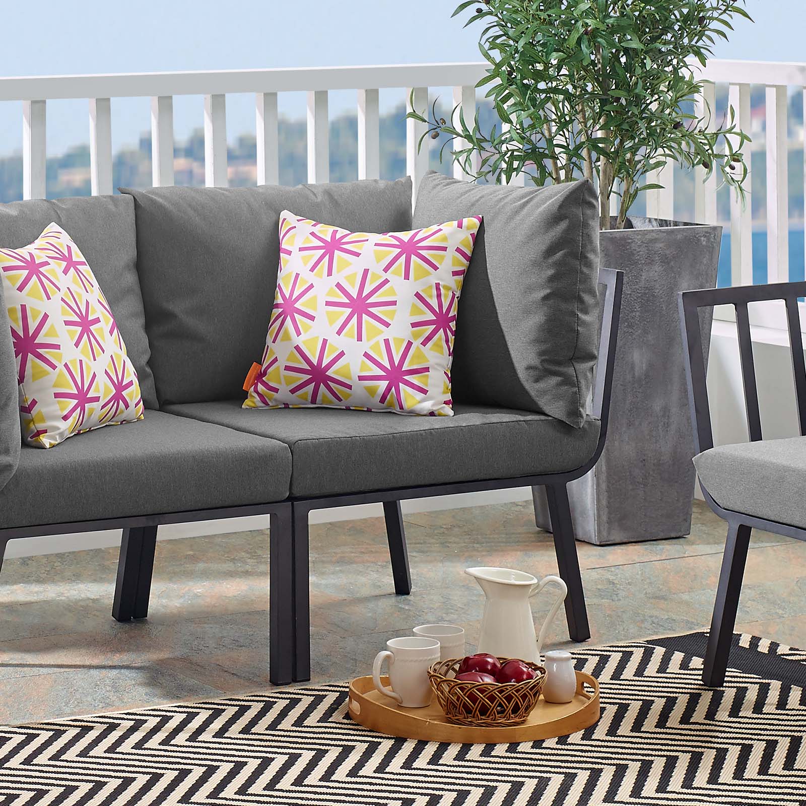 Modway Outdoor Chairs - Riverside Outdoor Patio Aluminum Corner Chair Gray Charcoal