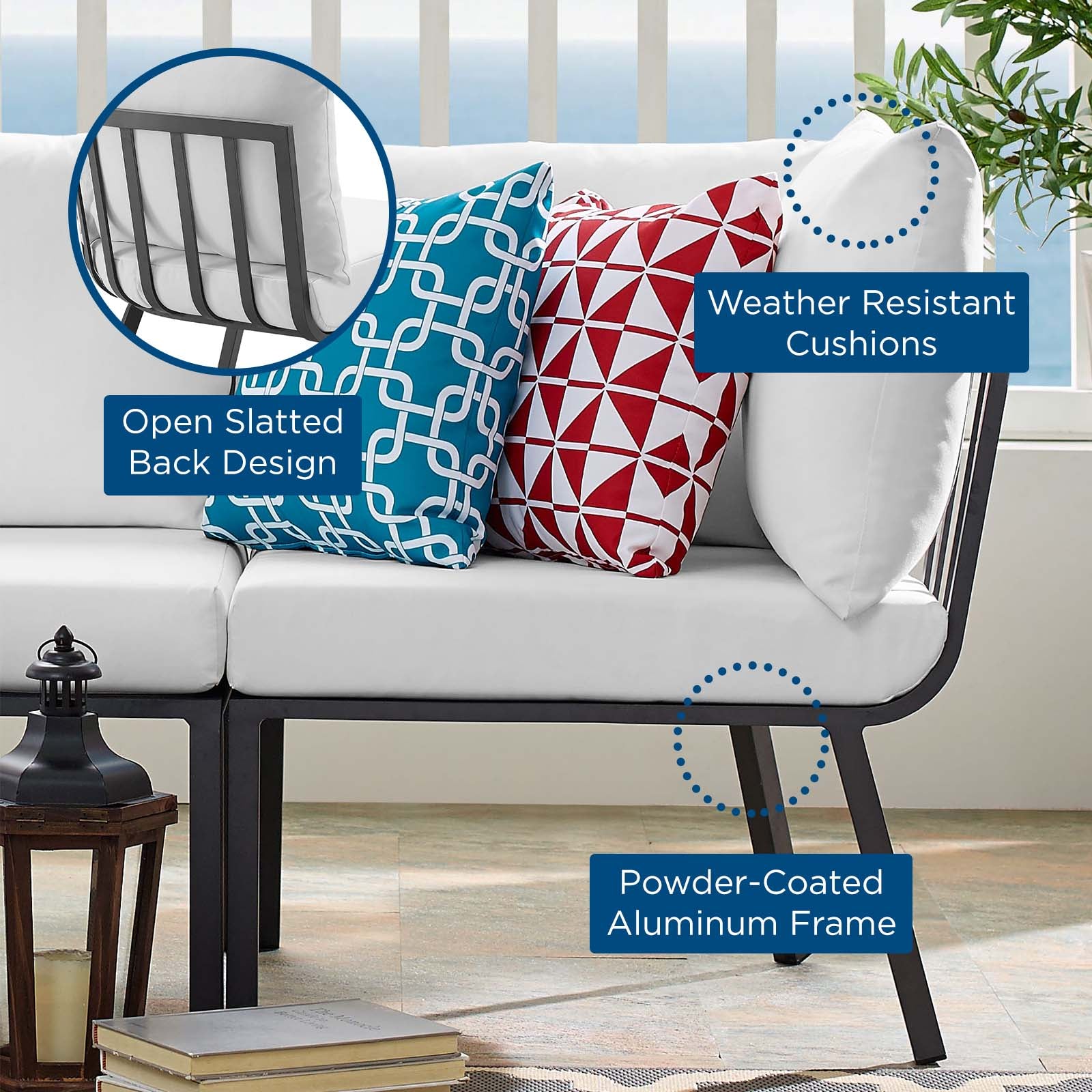 Modway Outdoor Chairs - Riverside Outdoor Patio Aluminum Corner Chair Gray White