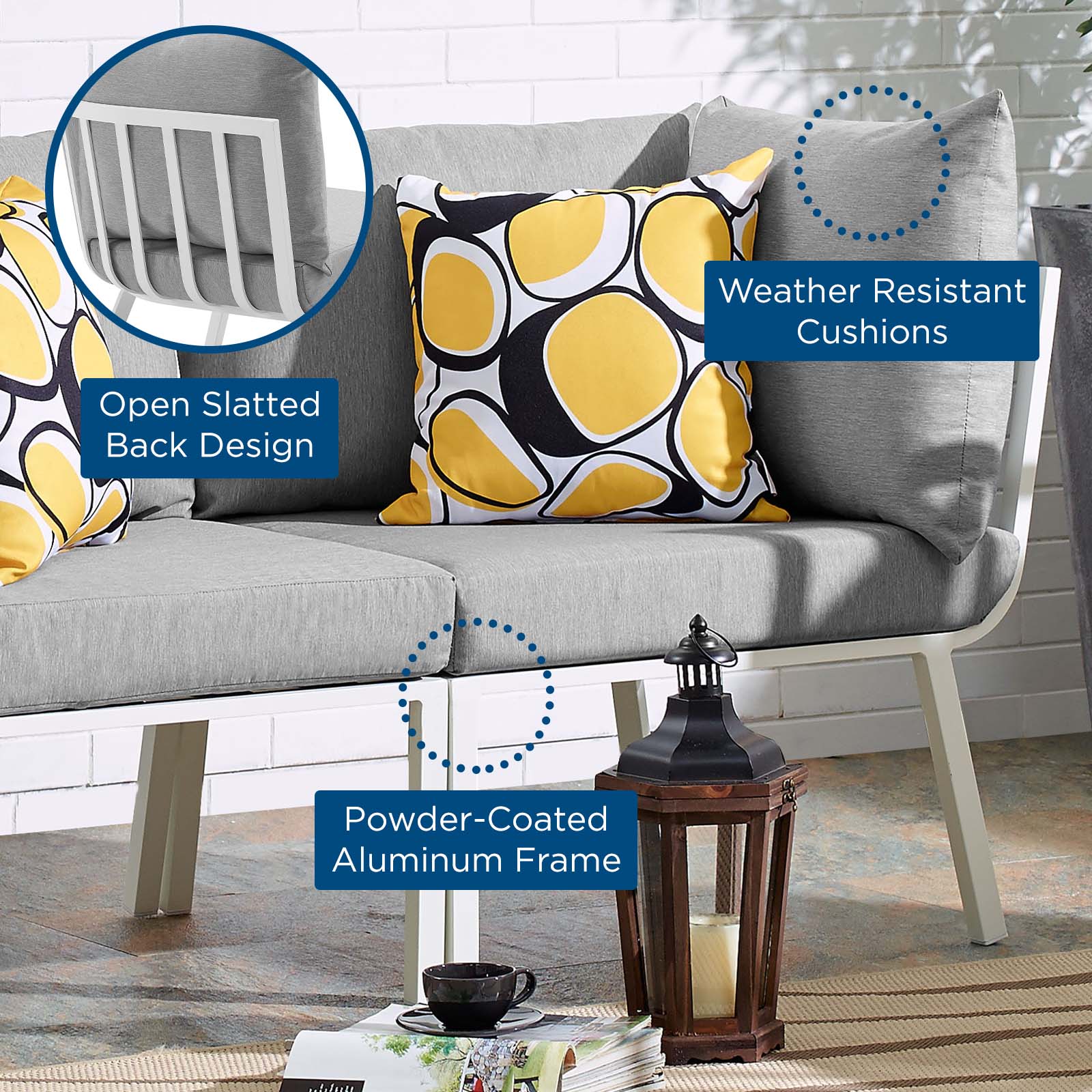 Modway Outdoor Chairs - Riverside Outdoor Patio Aluminum Corner Chair White Gray