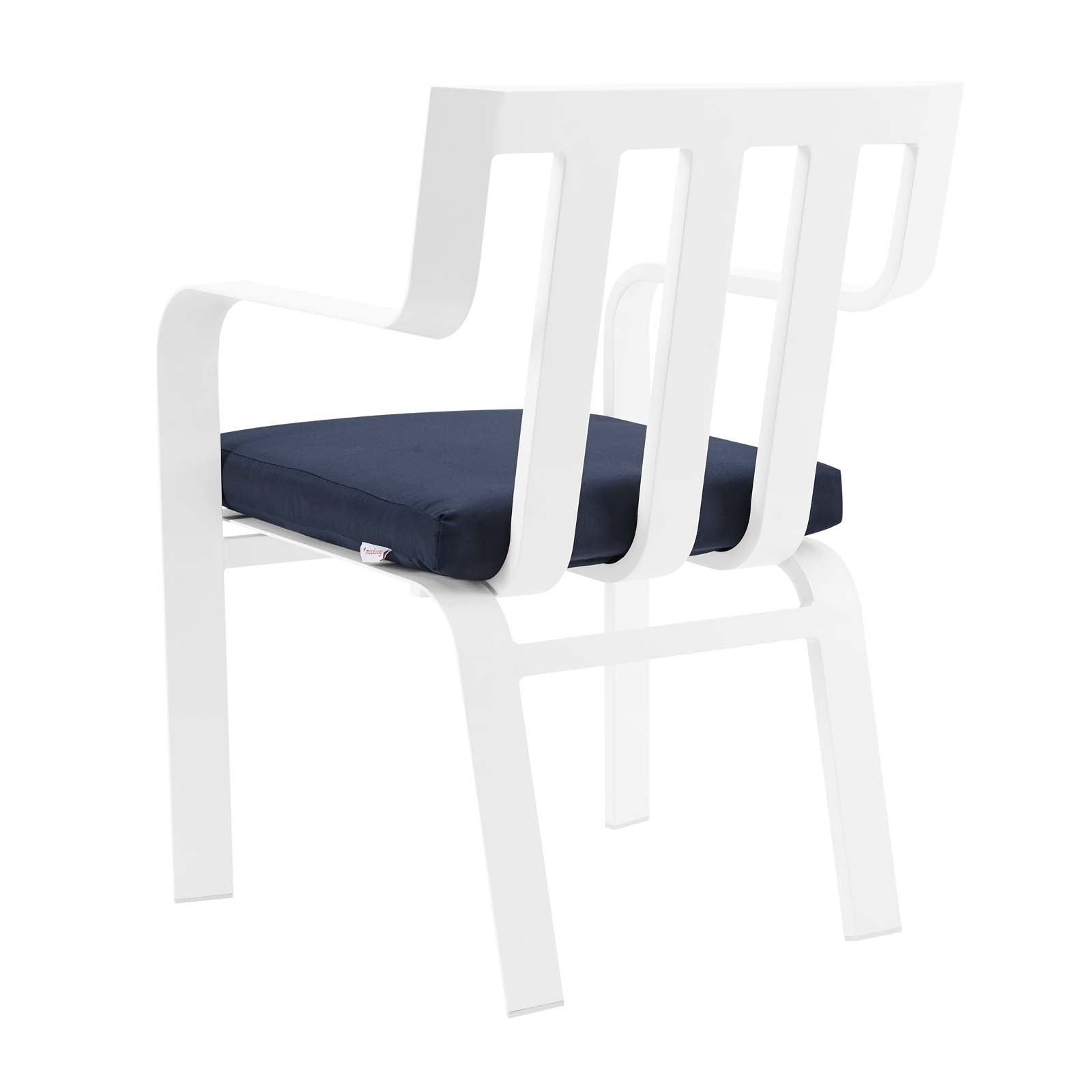 Modway Outdoor Dining Chairs - Baxley Stackable Outdoor Patio Aluminum Dining Armchair White Navy