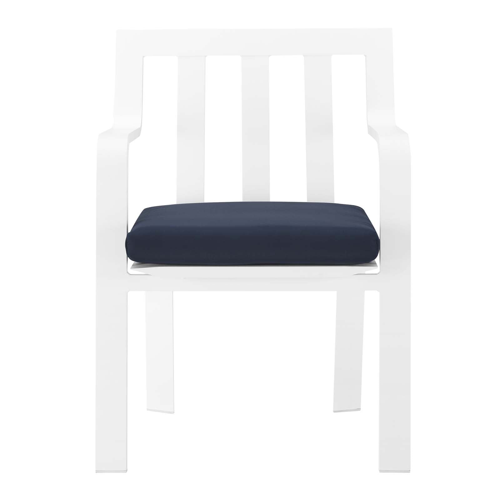Modway Outdoor Dining Chairs - Baxley Stackable Outdoor Patio Aluminum Dining Armchair White Navy
