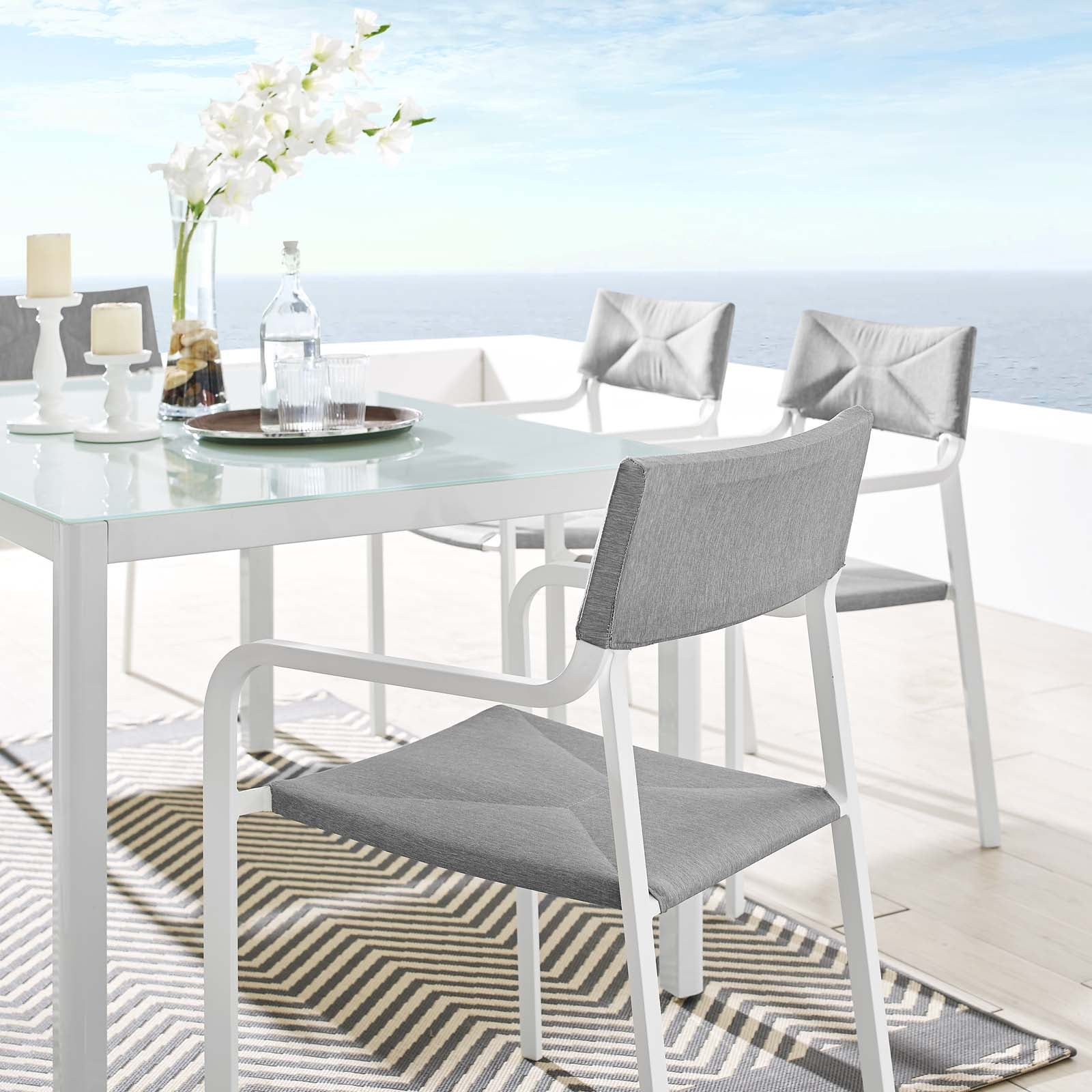 Modway Outdoor Dining Chairs - Raleigh Stackable Outdoor Patio Aluminum Dining Armchair White Gray