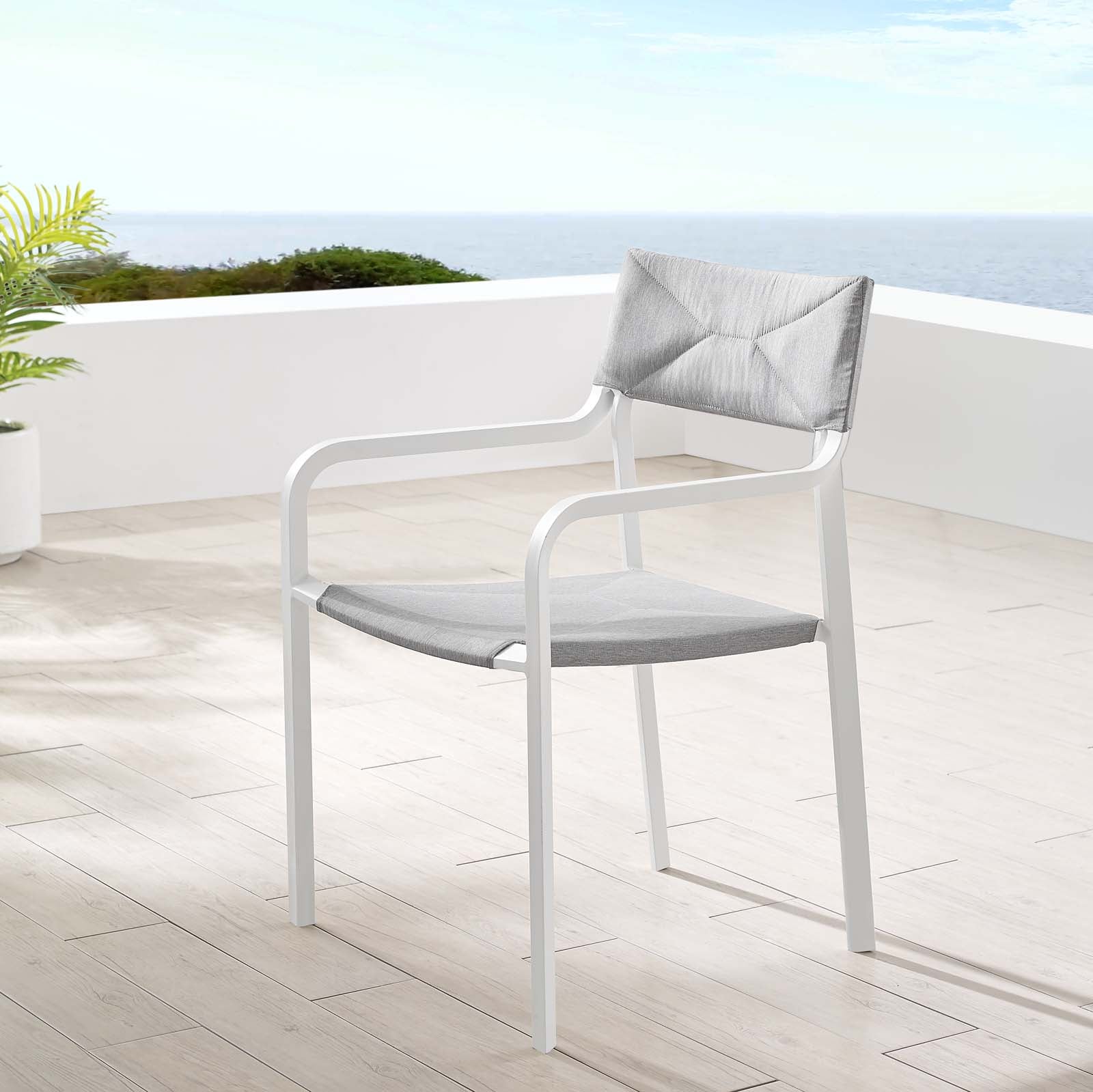 Modway Outdoor Dining Chairs - Raleigh Stackable Outdoor Patio Aluminum Dining Armchair White Gray