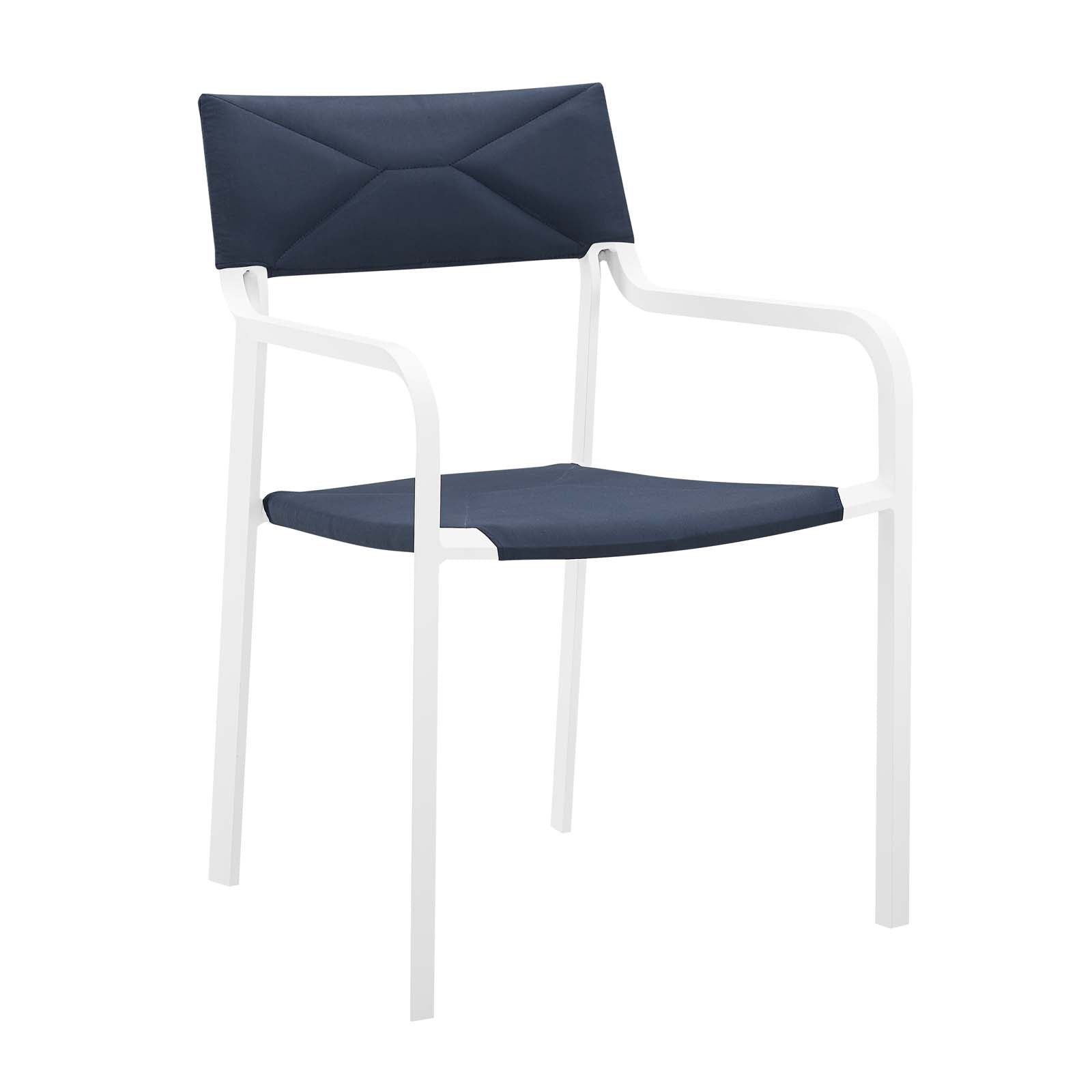 Modway Outdoor Dining Chairs - Raleigh Stackable Outdoor Patio Aluminum Dining Armchair White Navy