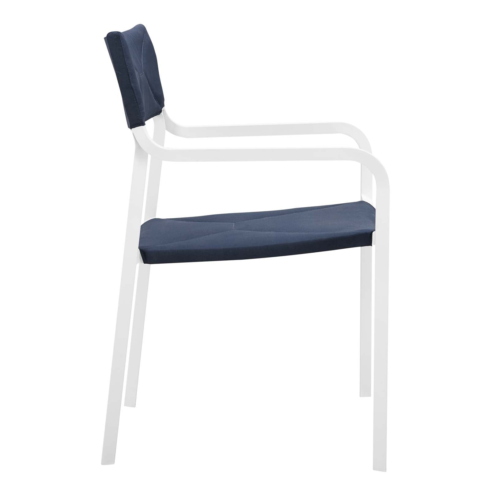 Modway Outdoor Dining Chairs - Raleigh Stackable Outdoor Patio Aluminum Dining Armchair White Navy