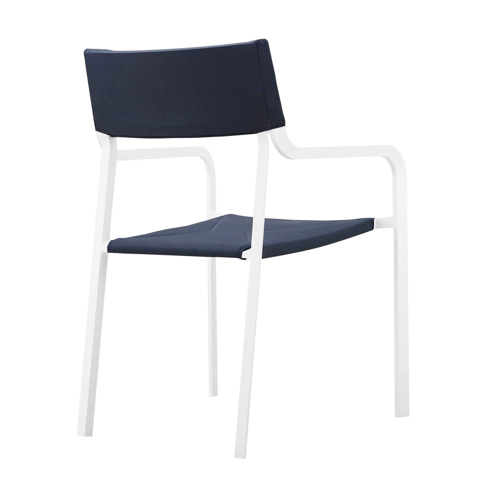Modway Outdoor Dining Chairs - Raleigh Stackable Outdoor Patio Aluminum Dining Armchair White Navy