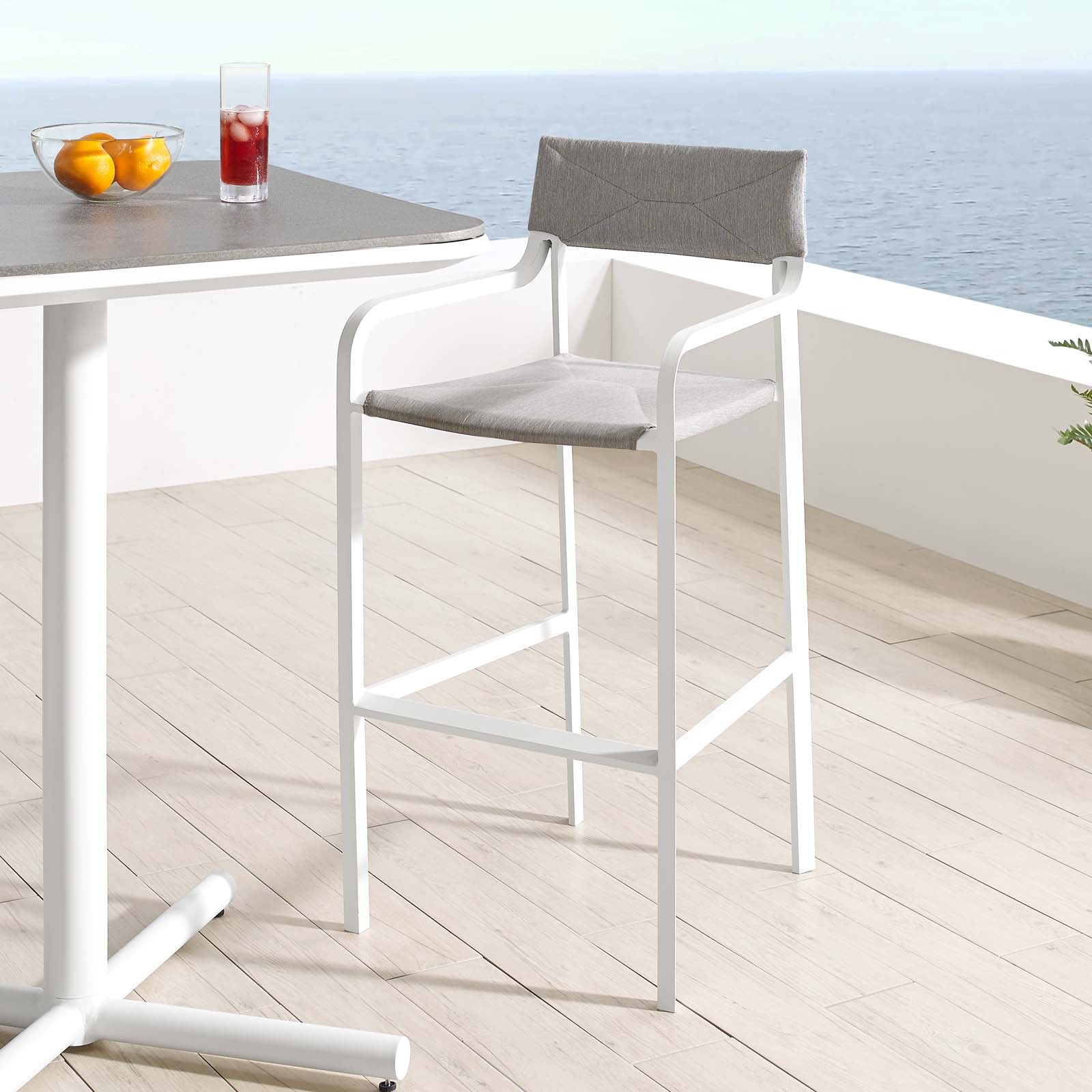 Modway Outdoor Barstools - Raleigh Stackable Outdoor Bar Stool White & Gray